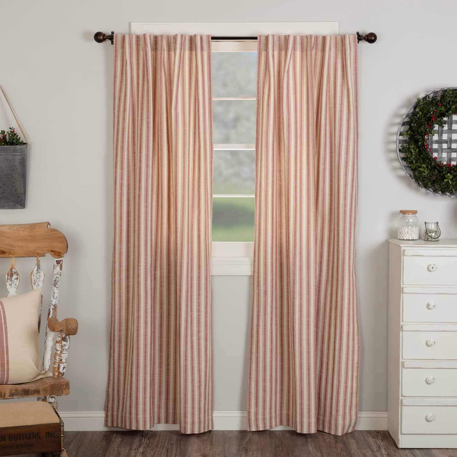Farmhouse Style Red Ticking Stripe Curtains 96