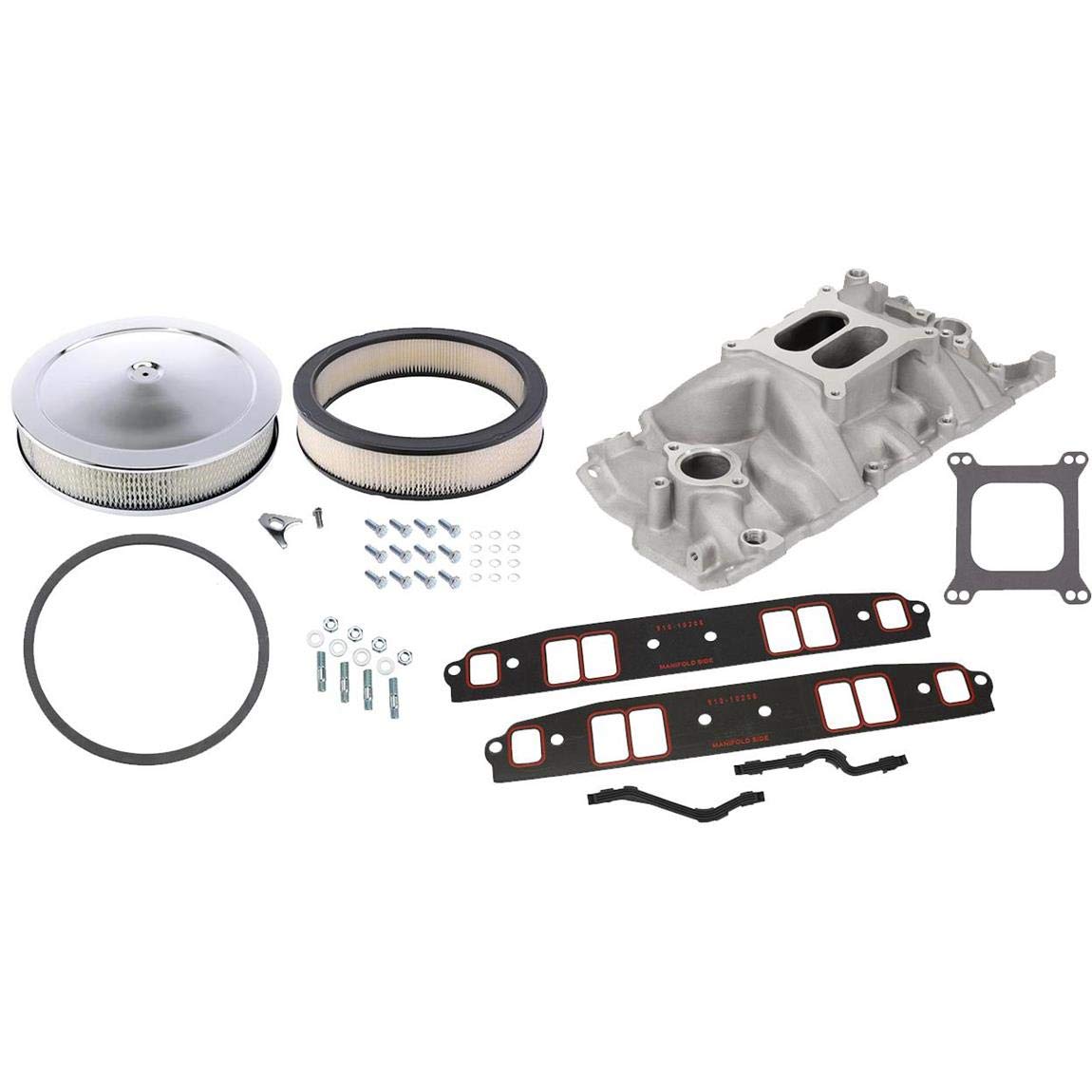 1957-86 SBC Intake Manifold Kit with Gaskets & Air Cleaner - High Performance Aluminum Intake Manifold for Chevy Small Block Engines - Perfect for Engine Rebuilds, Upgrades & Hot Rod Projects