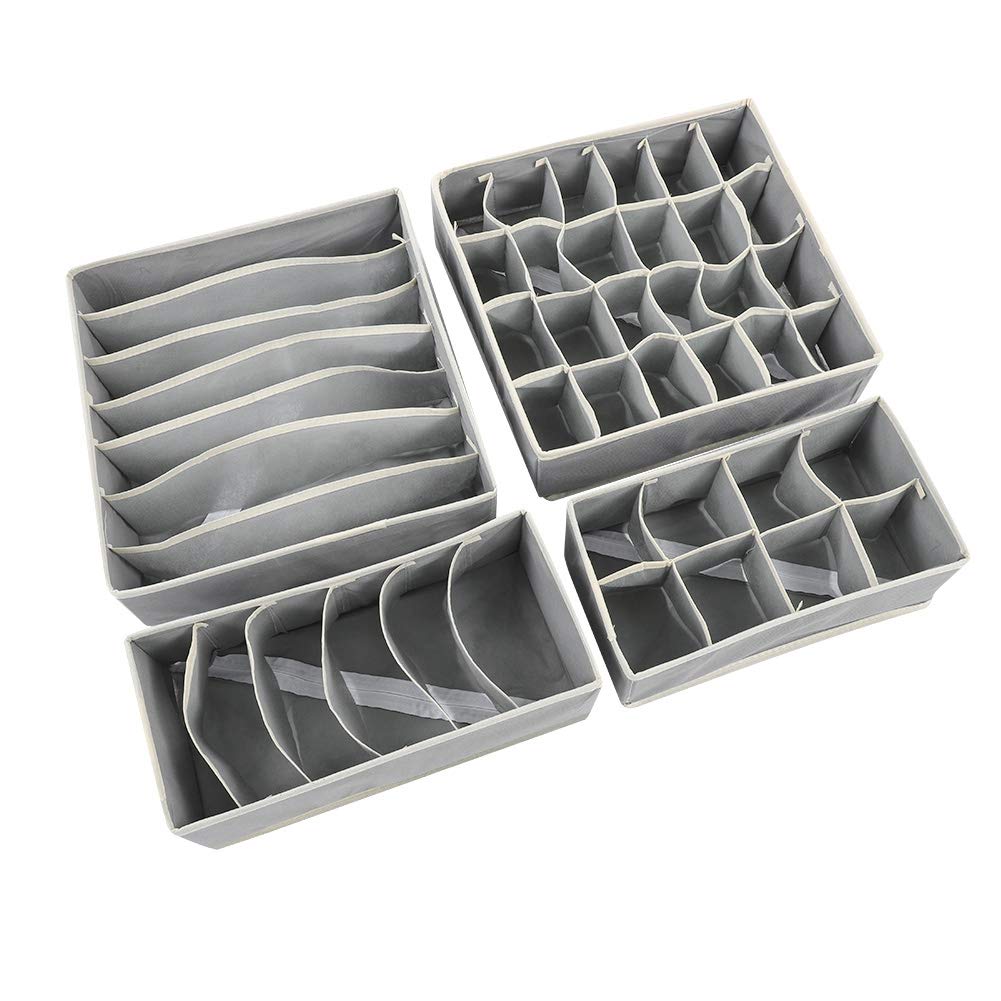 JADPES Foldable Drawer Organizer Set of 4 - Underwear Storage Box & Wardrobe Closet Divider for Bedroom, Home Organization - Perfect for Socks, Bras, Accessories & Small Items Storage