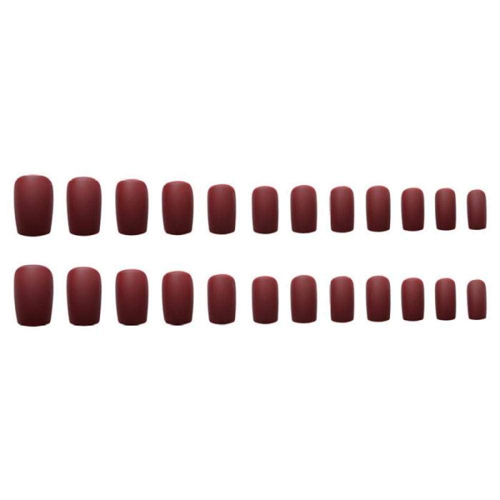 24Pcs Press on False Nails - Mid-Length Square Matte Fake Nails in Wine Red | Full Cover Artificial Nail Tips for Women | Perfect for Parties, Weddings & Daily Wear