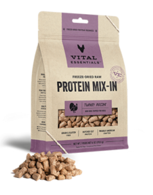 Vital Essentials Freeze Dried Raw Turkey Protein Mix for Dogs - Grain Free Topper (6oz/170g) | High Protein Dog Food Supplement for Small & Large Breeds | Perfect for Kibble Mixing, Training Treats & Digestive Health