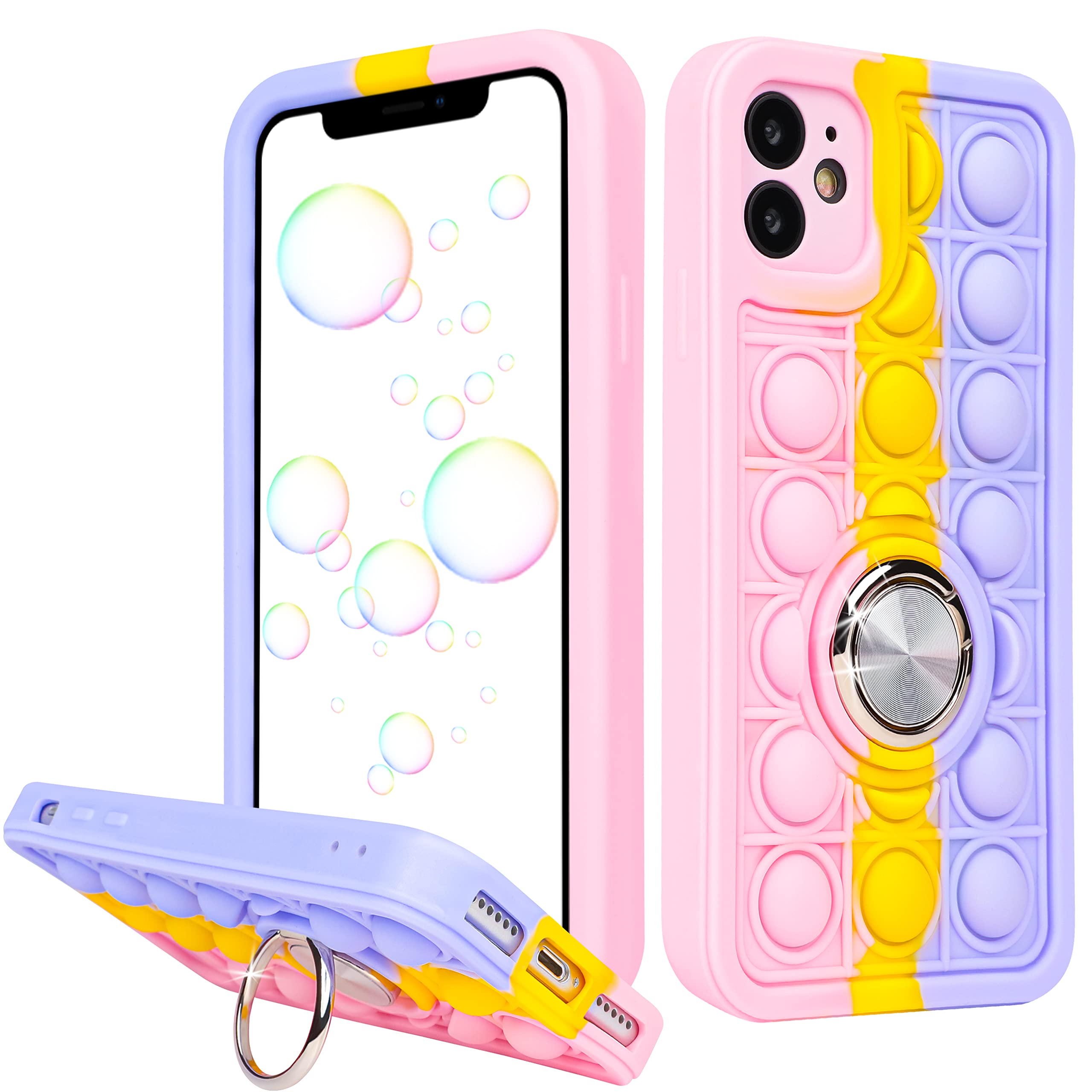 Joyleop Purple Bubble Silicone Case for iPhone 12 - Fidget Design Fun Phone Cover with Metal Ring Buckle | Cute Kawaii Protective Case for Girls, Boys & Kids | Perfect for Stress Relief, Fashion & Everyday Use (6.1