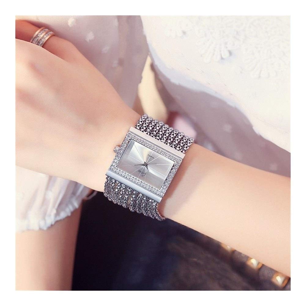 WEIKE Women's Square Bracelet Watch with Rhinestones - Alloy Quartz Wristwatch in Silver | Perfect for Casual Wear, Office, and Special Occasions