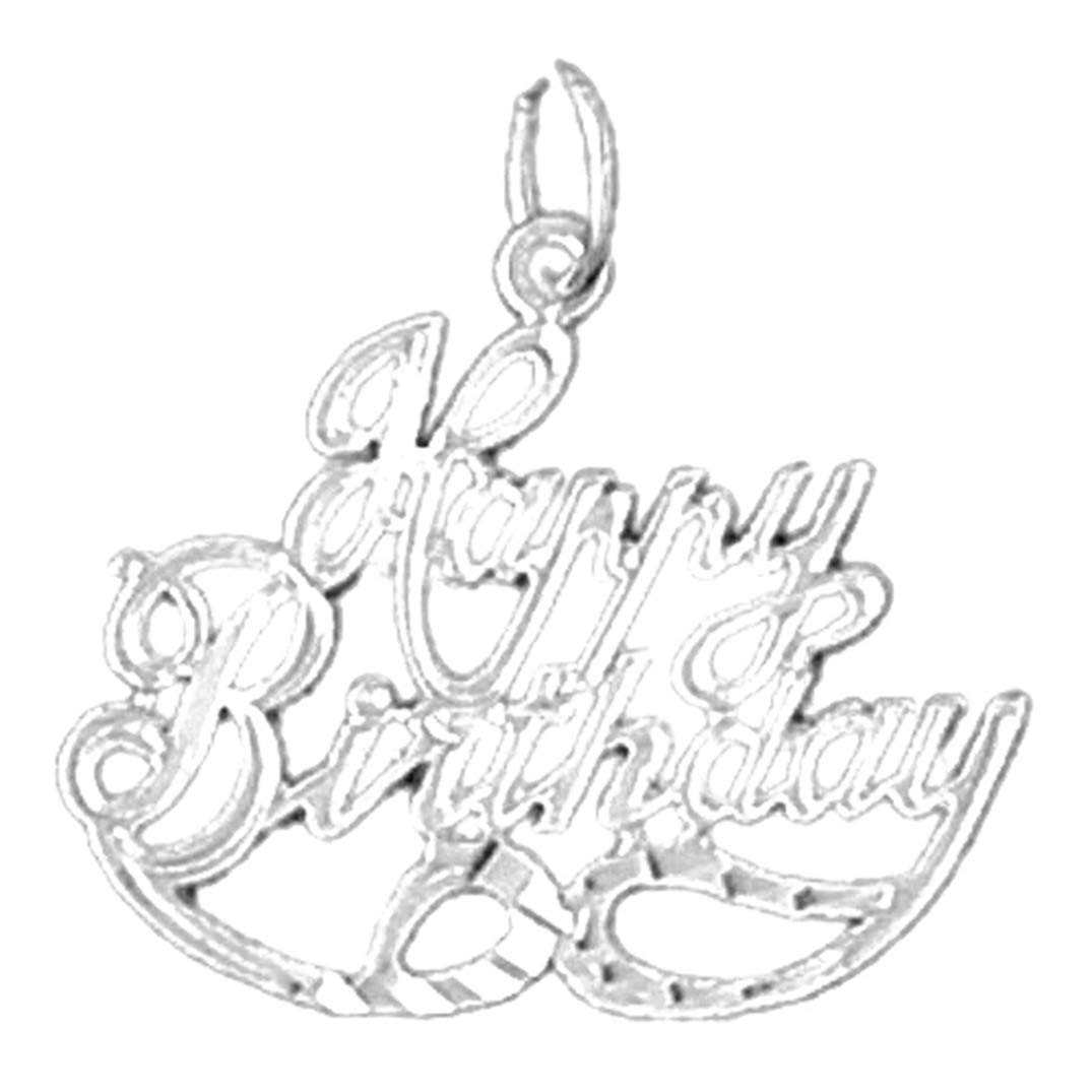 14K White Gold Happy Birthday Pendant Necklace - 22mm Elegant Jewelry Gift for Women - Perfect for Birthdays, Anniversaries & Special Occasions