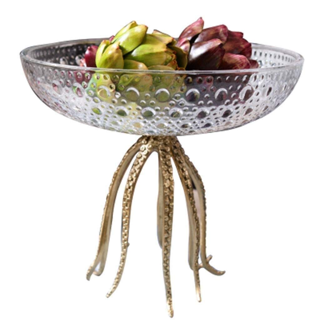 Nordic Crystal Glass Fruit Tray with Brass Stand - Elegant Serving Platter for Fruits, Desserts & Snacks (Large 11.6x10.4in, Small 9.8x7.6in) - Perfect for Restaurants, Weddings & Home Entertaining