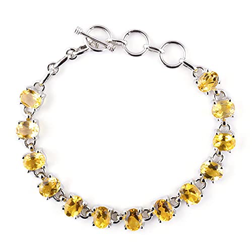 Genuine Yellow Citrine Gemstone Bracelet - 925 Sterling Silver Rhodium Plated November Birthstone Jewelry for Women | Elegant Tennis Bracelet, Christmas Gift for Her | Perfect for Parties, Weddings & Everyday Wear