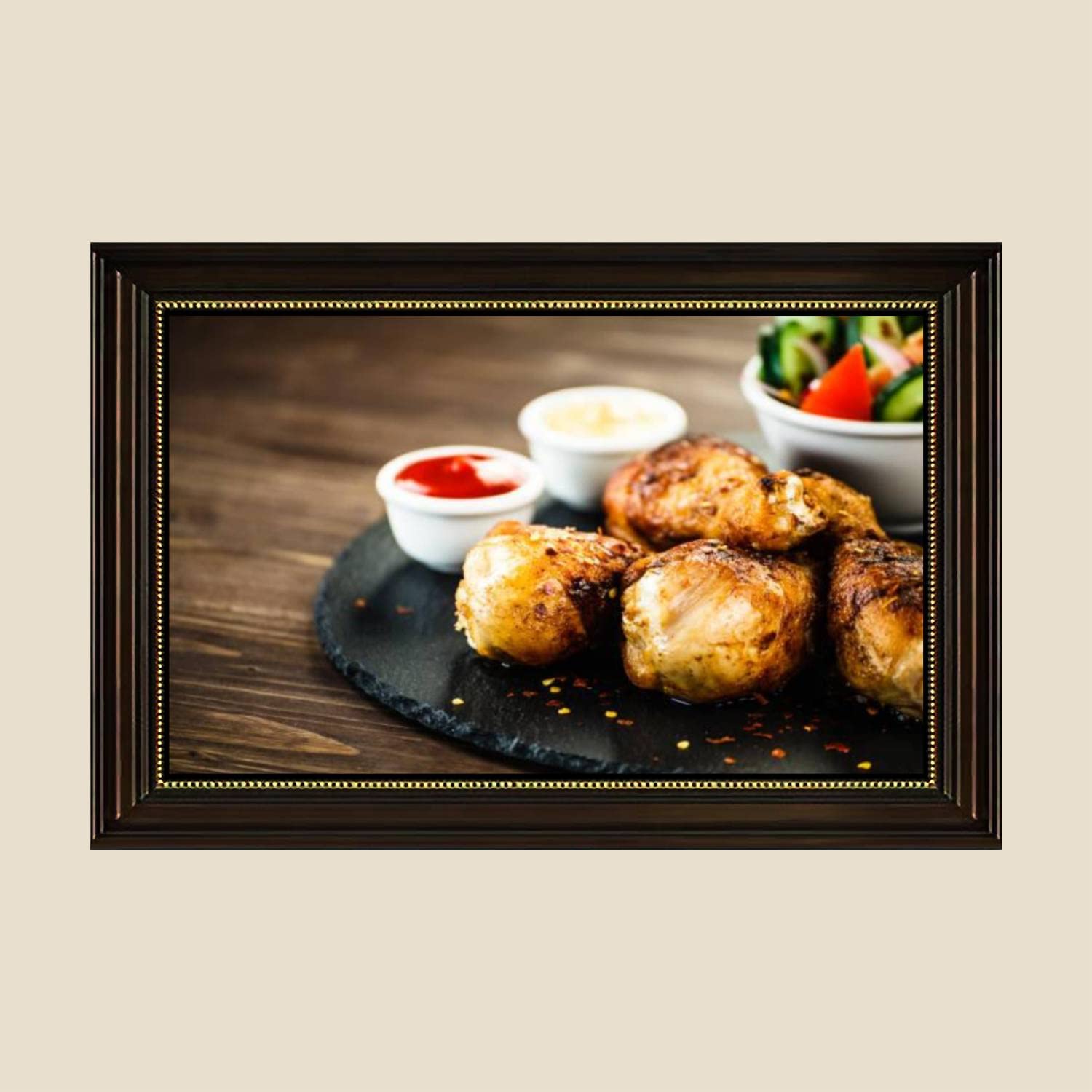 Roast Chicken Drumsticks Vegetables Canvas Wall Art Print - 24x36 Inch Retro Kitchen Decor Framed Poster - Ready to Hang for Dining Room, Kitchen & Bedroom Decor - Perfect for Farmhouse, Restaurant & Home Cooking Enthusiasts