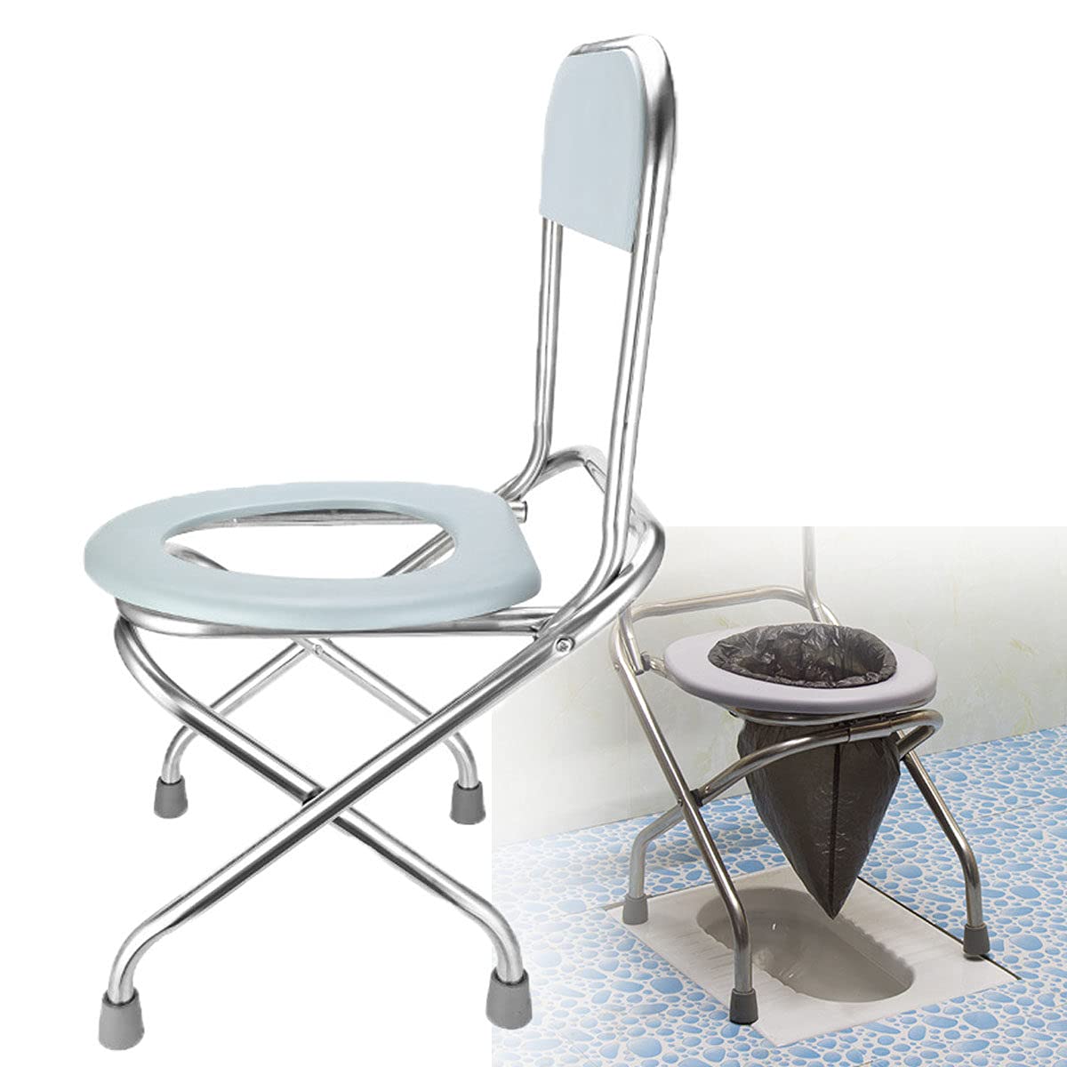 Portable Folding Toilet - Compact Travel & Camping Toilet with Bucket - Lightweight Collapsible Toilet for Outdoor Adventures, Road Trips, Boating, Hiking, Beach & Emergency Use