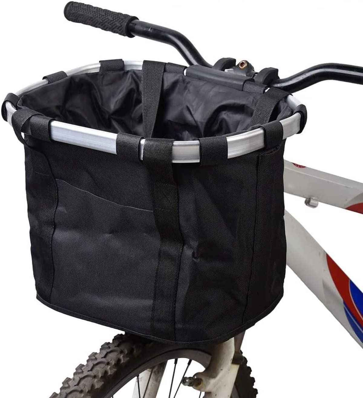 NENYAO Detachable Aluminum Alloy Bike Basket - Front Handlebar Mounted Cycling Bag for Shopping, Pets (Cats/Dogs), Groceries & Essentials - Durable Black Bike Accessory for Commuting, Urban Rides & Outdoor Adventures