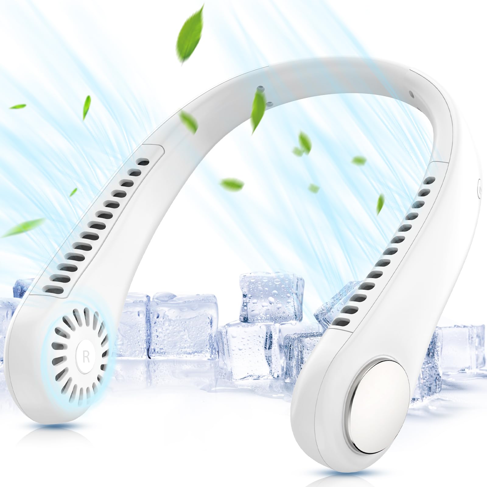 Portable Neck Fan with 360° Cooling Airflow - USB Rechargeable, Bladeless, 3 Speed Settings - Hands-Free Wearable Fan for Sports, Office, Travel, Gym & Outdoor Activities - Quiet Personal Cooling Fan for Summer Heat Relief