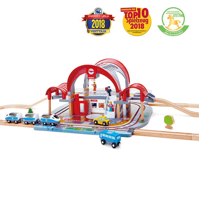 Hape Grand City Station Wooden Train Set – Interactive Toy for Kids | Pretend Play & STEM Learning | Perfect for Toddlers & Preschoolers (3+ Years) | Birthday Gift & Classroom Activity