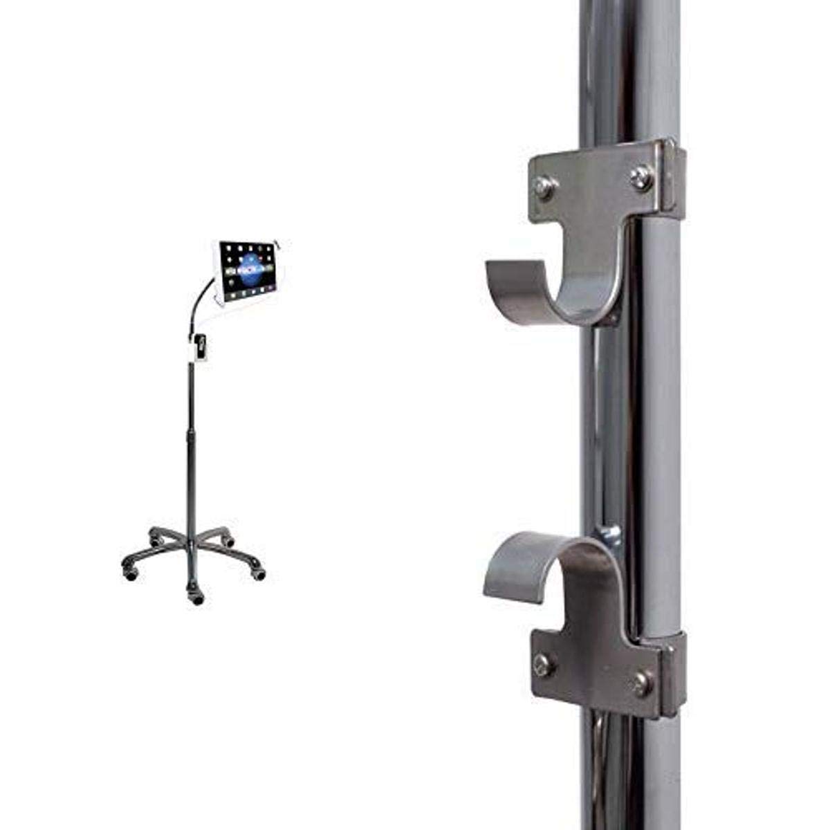 Heavy-Duty Adjustable Height Security Gooseneck Floor Stand with Utility Hooks - Perfect for Retail Stores, Trade Shows & Event Displays