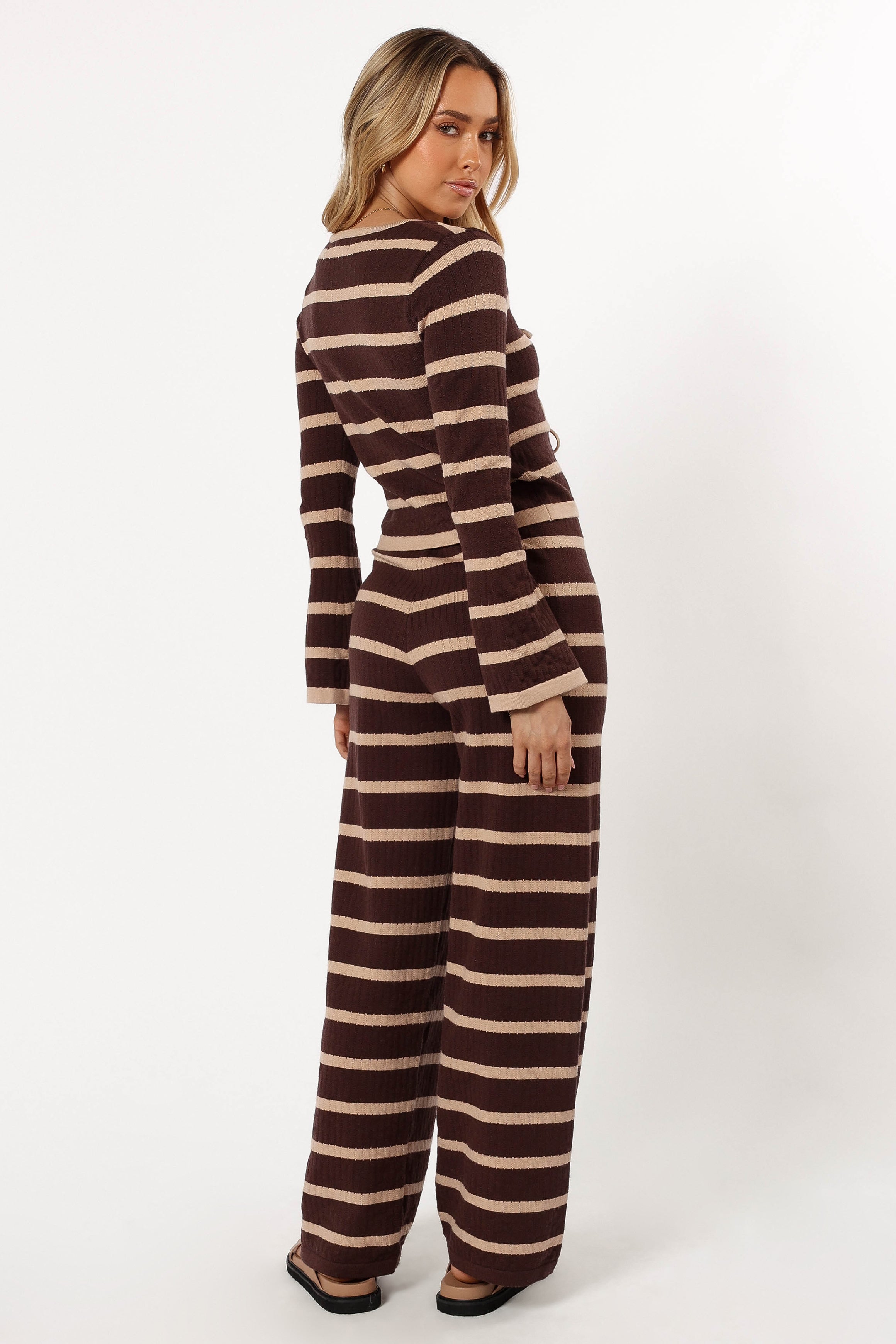 Carina Knit Pant Chocolate Brown Stripe - Women's Comfortable Stretch Knit Pants for Casual Wear, Lounge & Travel | Soft & Breathable Fabric