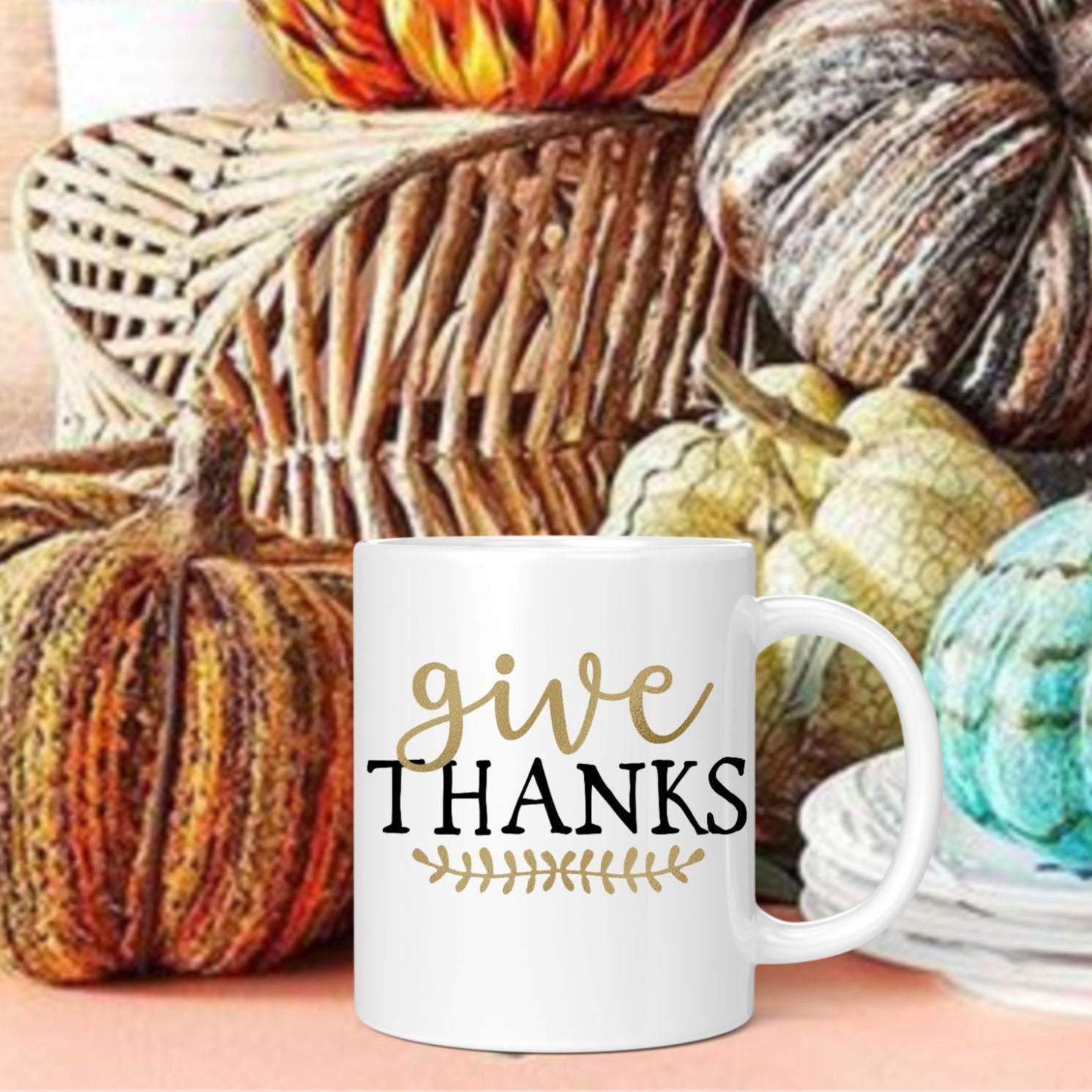 Thanksgiving Coffee Mug - Fall Themed Ceramic Cup with Autumn Leaves Design, Perfect for Pumpkin Spice Lattes & Seasonal Gifts - Ideal for Thanksgiving Gatherings, Office Use & Cozy Autumn Mornings