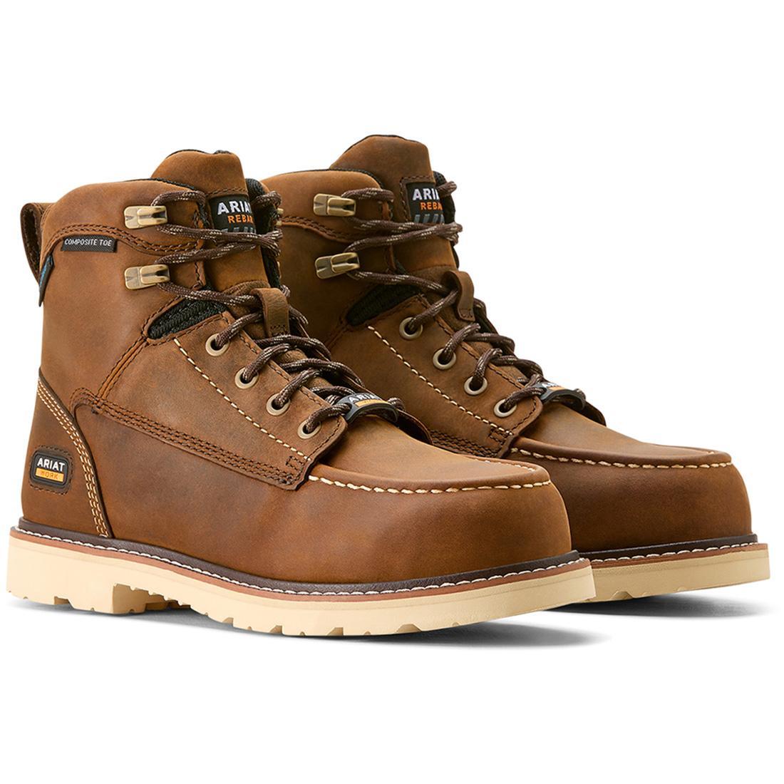 Rebar Lift Women's Waterproof Composite Toe Work Boots - Safety Shoes for Construction, Hiking & Outdoor Work - Slip Resistant & Comfortable Brown Work Boots