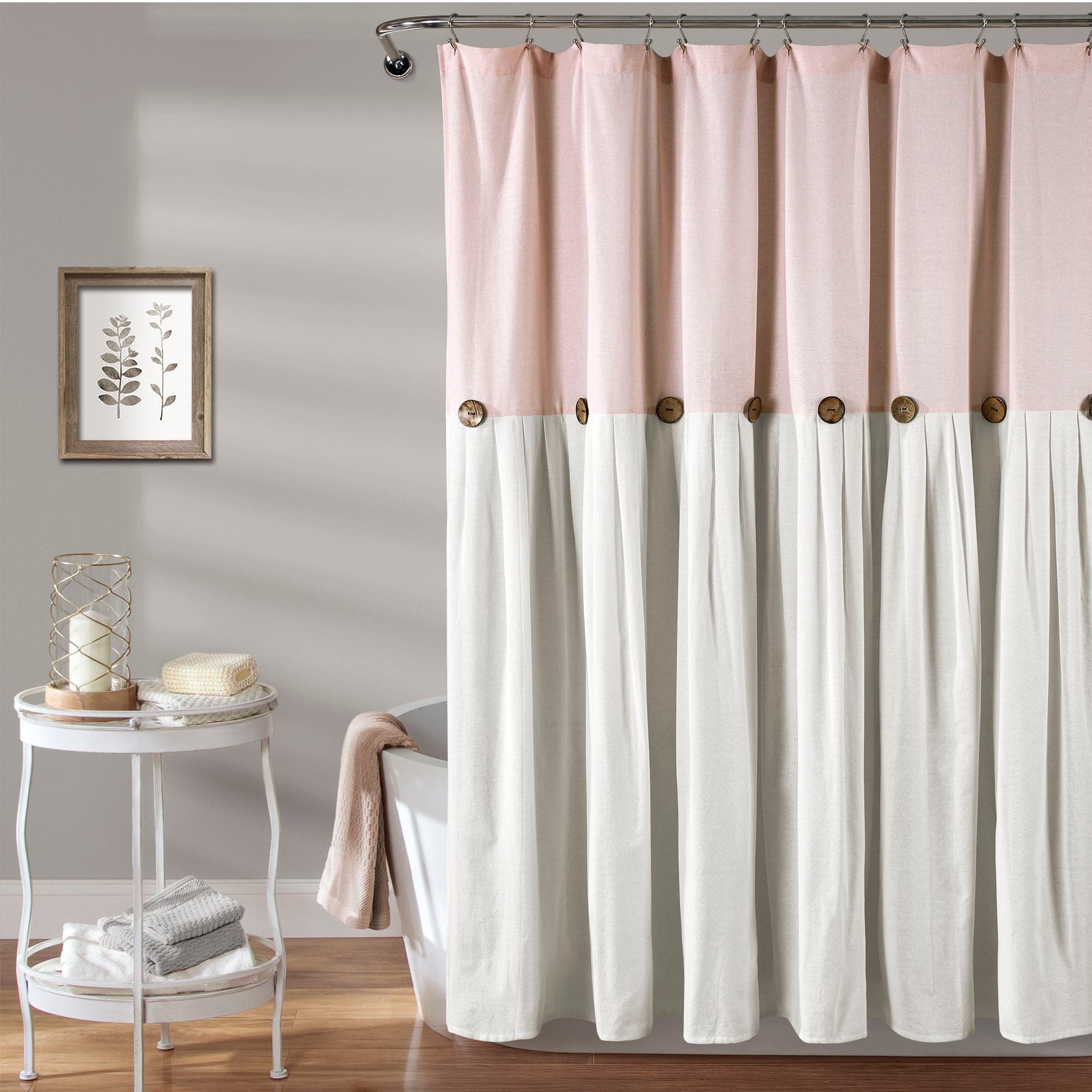 Linen Button Shower Curtain - Waterproof Bathroom Decor for Modern & Farmhouse Style - Perfect for Home, Apartment, and Spa Use