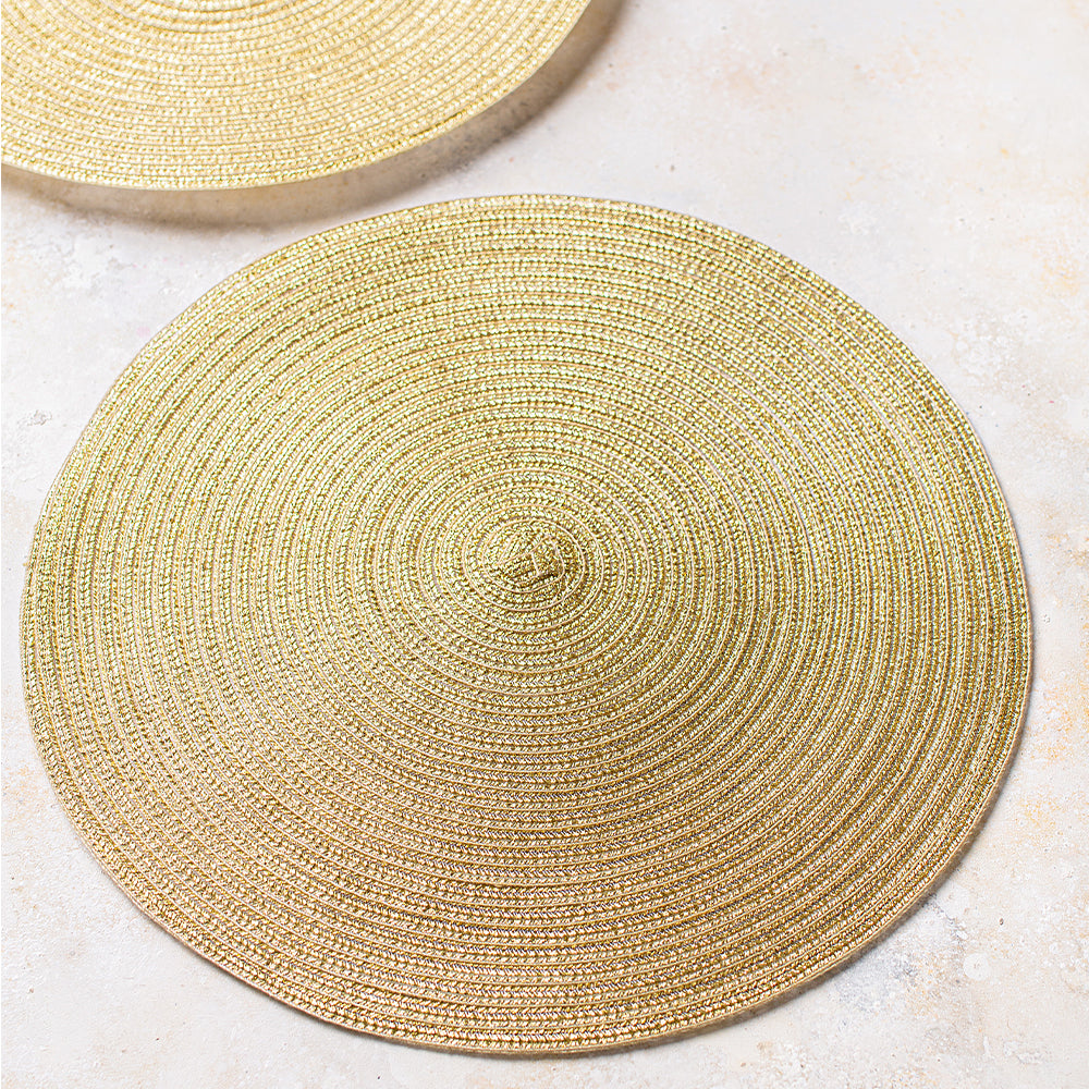Odilia Gold Woven Placemats Set of 2 - Elegant Table Mats for Dining Room Decor, Dinner Parties & Holiday Table Settings