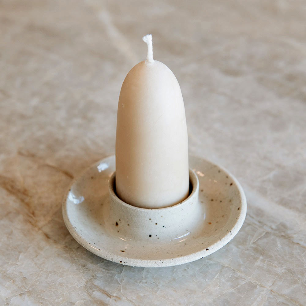 Speckled Ceramic Stubby Candle Holder - Handmade Home Decor for Table Centerpiece, Wedding, Bathroom & Living Room Ambiance
