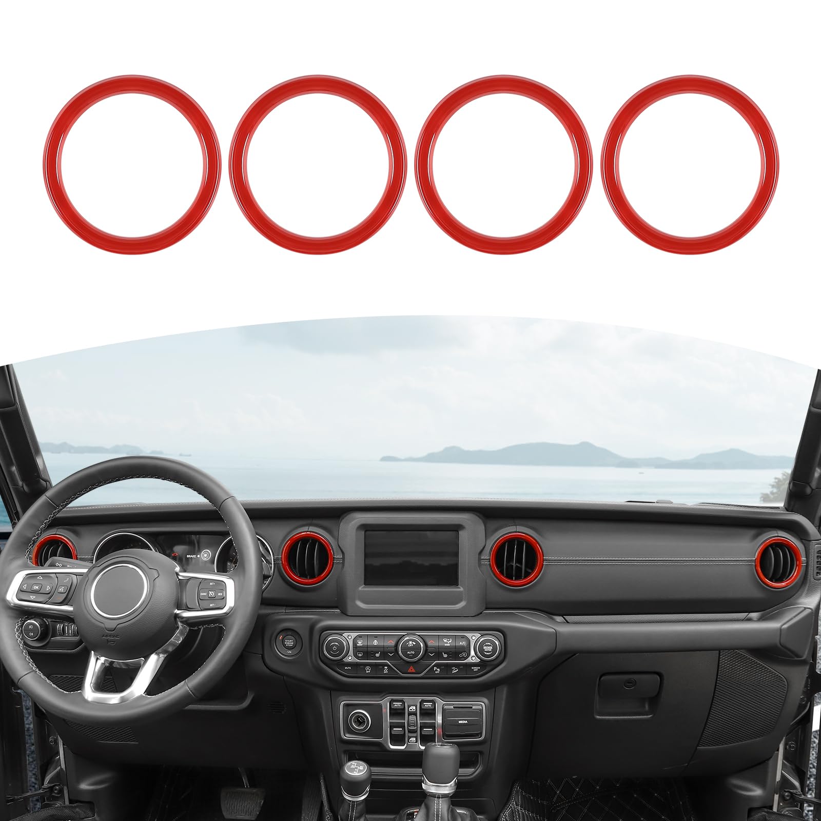 RT-TCZ Red Dash Air Vent Cover Trim Stickers for Jeep Wrangler JL JLU & Gladiator JT (2018-2023) - 4pcs Interior Accessories - Upgrade Your Ride with Stylish Red Accents for Off-Road Adventures & Daily Commutes