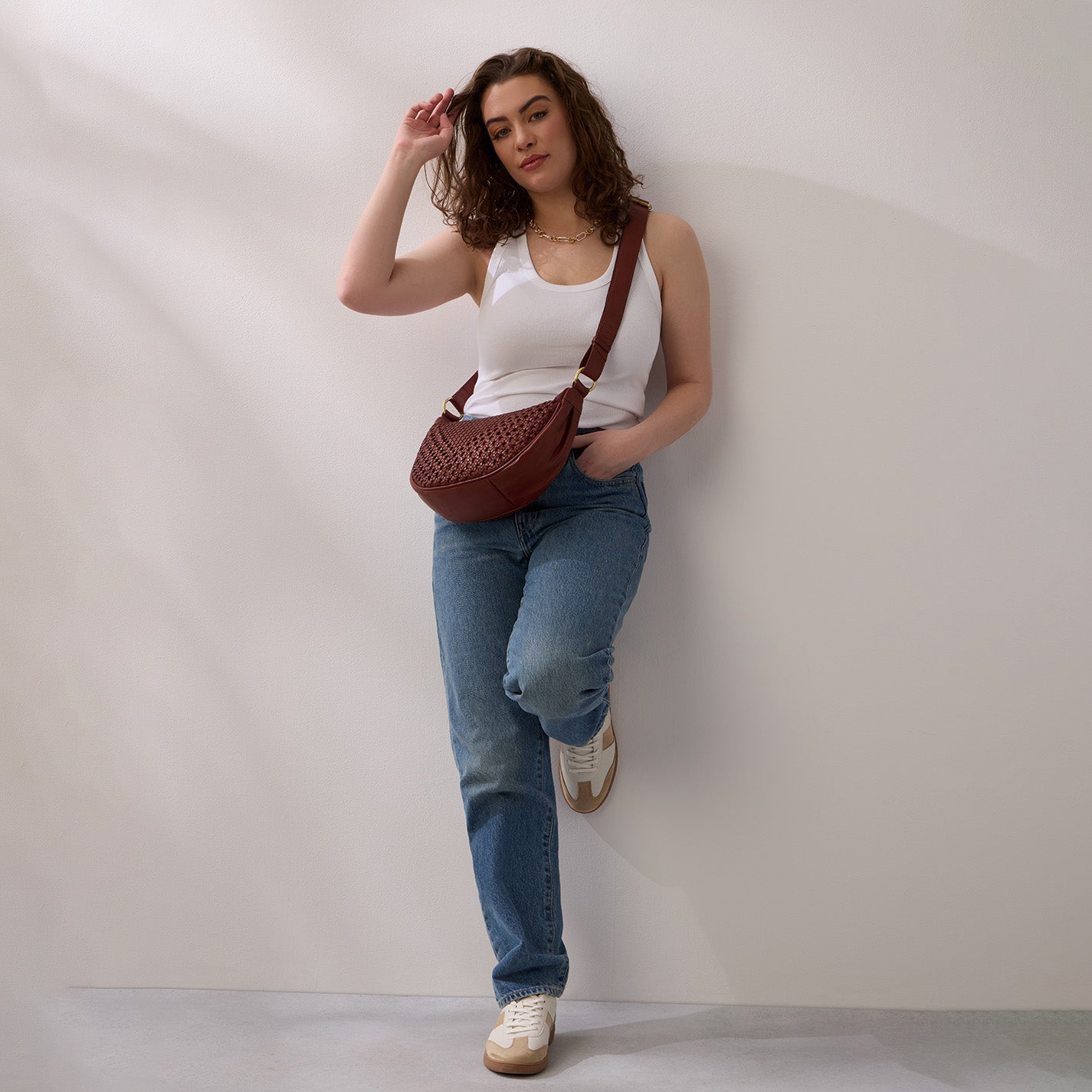 Hazel Sling Bag in Woven Leather - Chestnut Brown Crossbody Purse for Women | Perfect for Travel, Shopping & Everyday Use