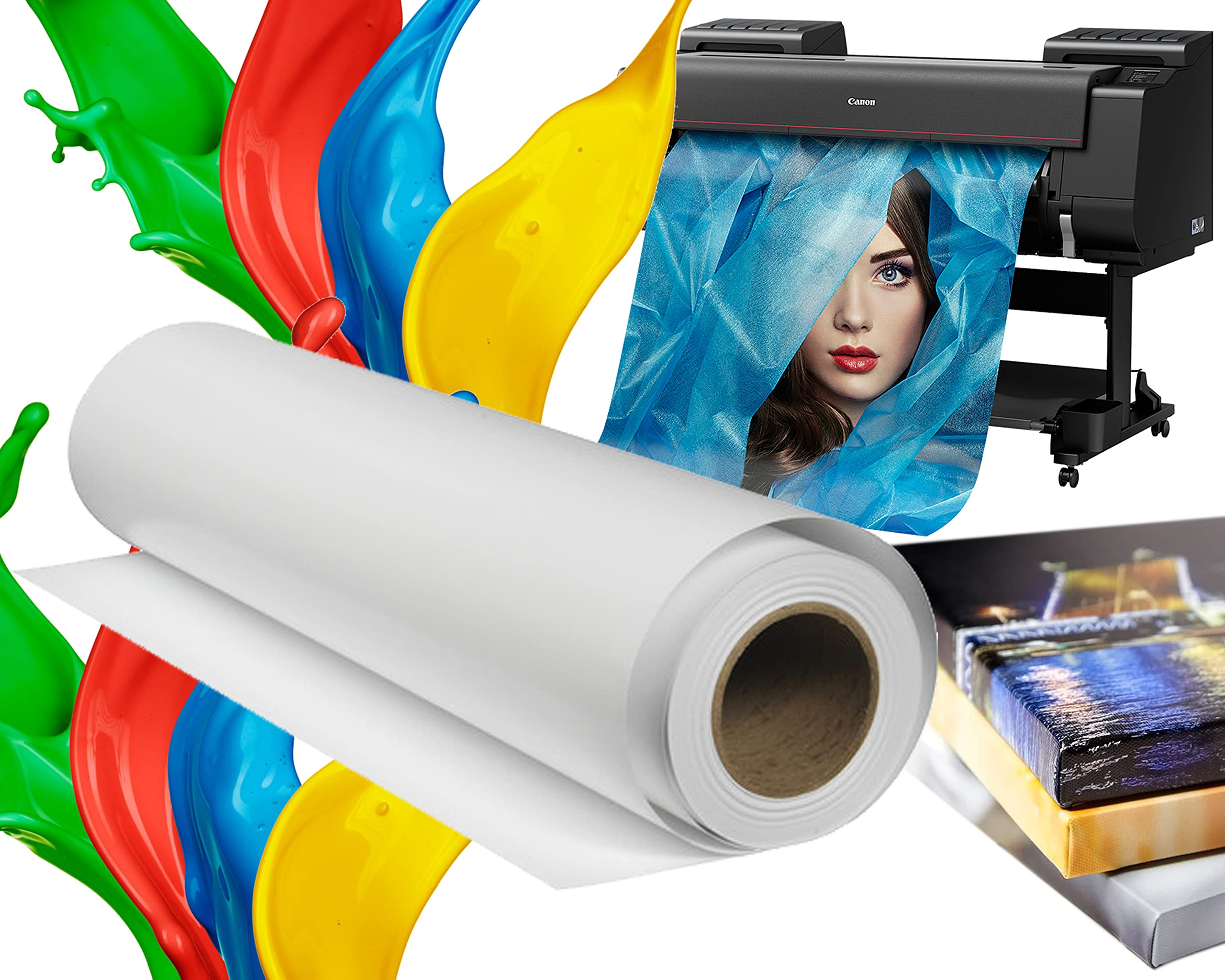 24”x40’ Poly-Cotton Eco-Solvent Inkjet Canvas Roll - 13 Oz (400 GSM) Glossy Professional Digital Printing Material for Latex & UV Printers - Ideal for Art Prints, Photo Backdrops, and Signage