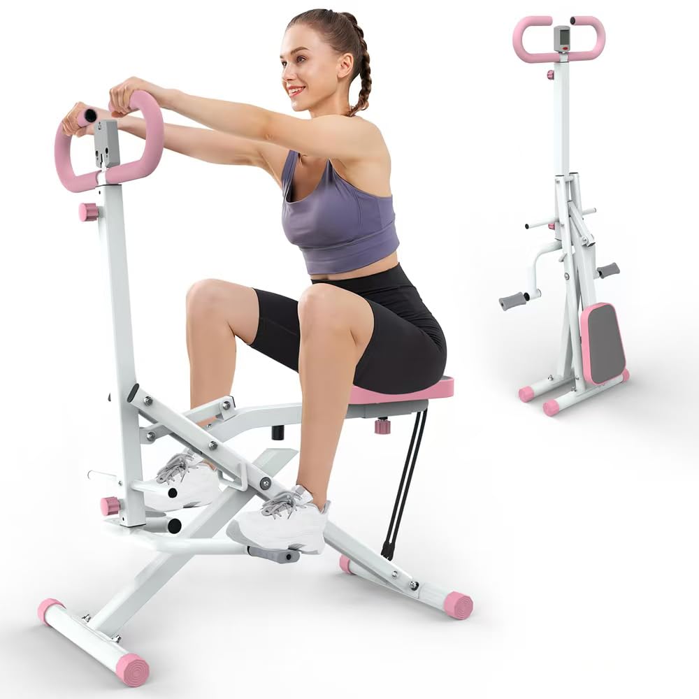 Adjustable Squat Machine for Home Gym - Row-N-Ride Squat Trainer with Resistance Bands for Glutes, Abs, Back & Legs Workout - Perfect for Strength Training & Toning at Home