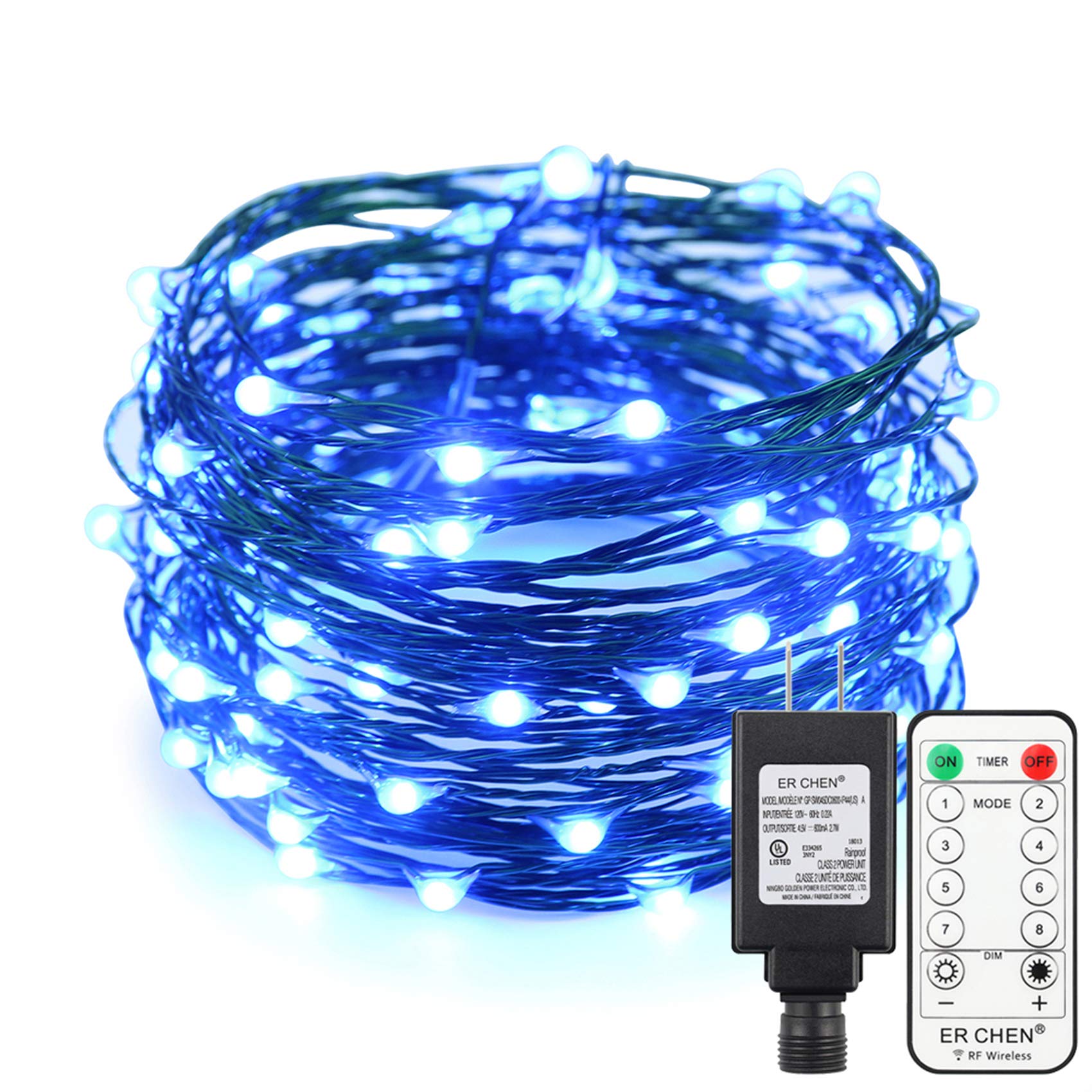 66ft LED String Lights with 200 LED Starry Lights - 20M Green Copper Wire Fairy Lights with Power Adapter & Remote Control (Blue) - Perfect for Bedroom, Wedding, Party, Garden, and Outdoor Decor