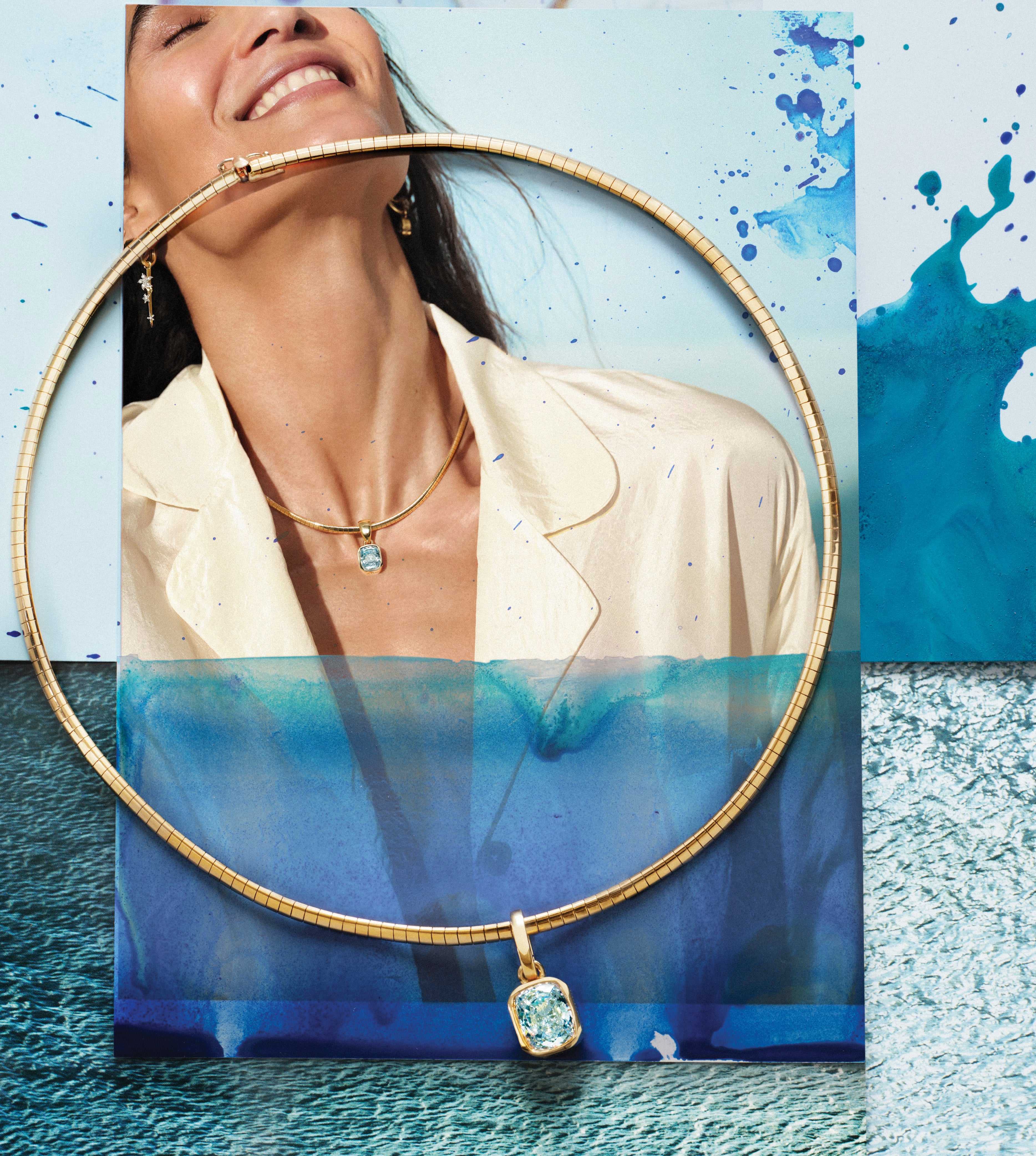 Unique Aquamarine Gemstone Collar Necklace - Elegant & Sleek Design for Women | Perfect for Weddings, Parties & Everyday Wear