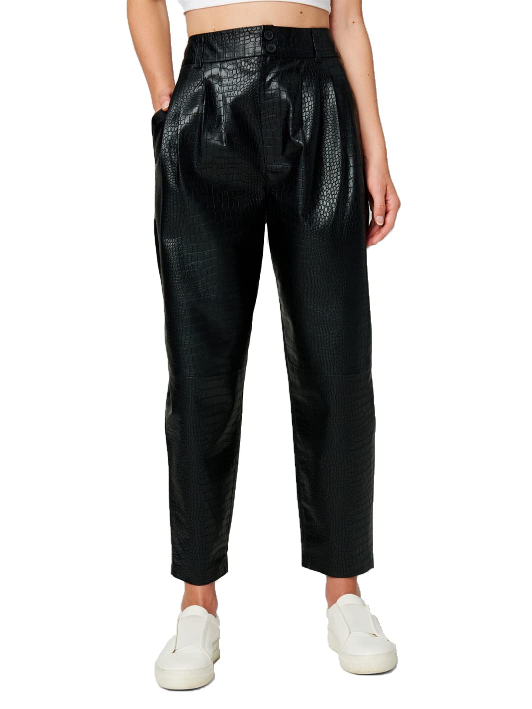 BLANKNYC Women's Vegan Leather Crocodile Print Pants - Stylish Faux Leather Trousers for Office, Night Out & Casual Wear