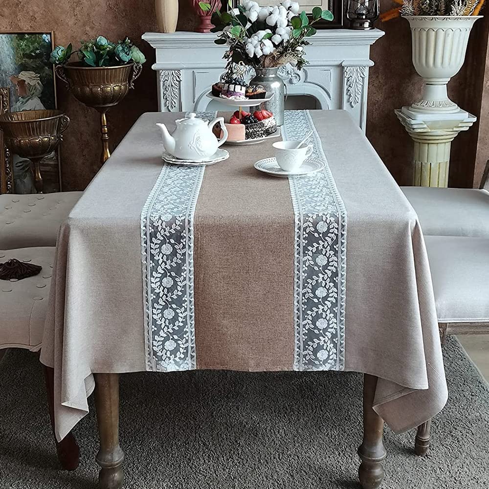 ARTABLE Lace Tablecloth Rectangle - Antique Floral Macrame Table Cover for Farmhouse, Rustic Kitchen, Outdoor Party, Birthday & Picnic Decor - Light Coffee (52 x 70 Inch) - Perfect for Fall Gatherings, Wedding Receptions & Holiday Dining