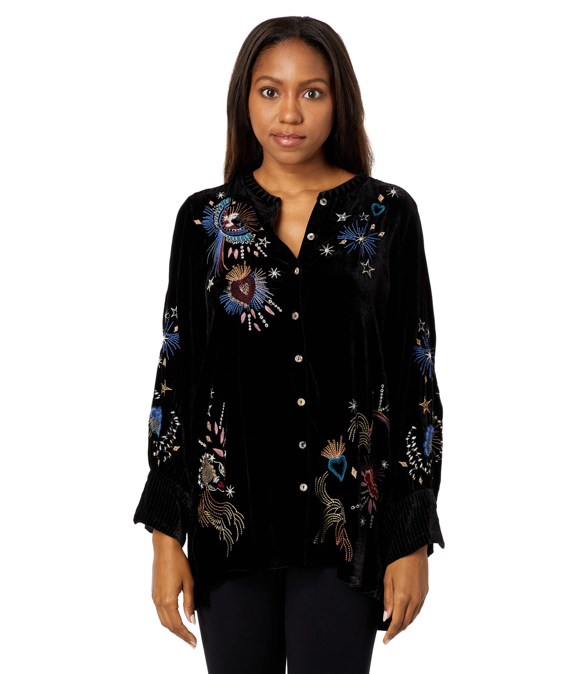 Johnny Was Women's Long Sleeve Velvet Tunic Top - Elegant Boho Chic Blouse for Fall & Winter | Perfect for Holiday Parties, Date Nights & Office Wear