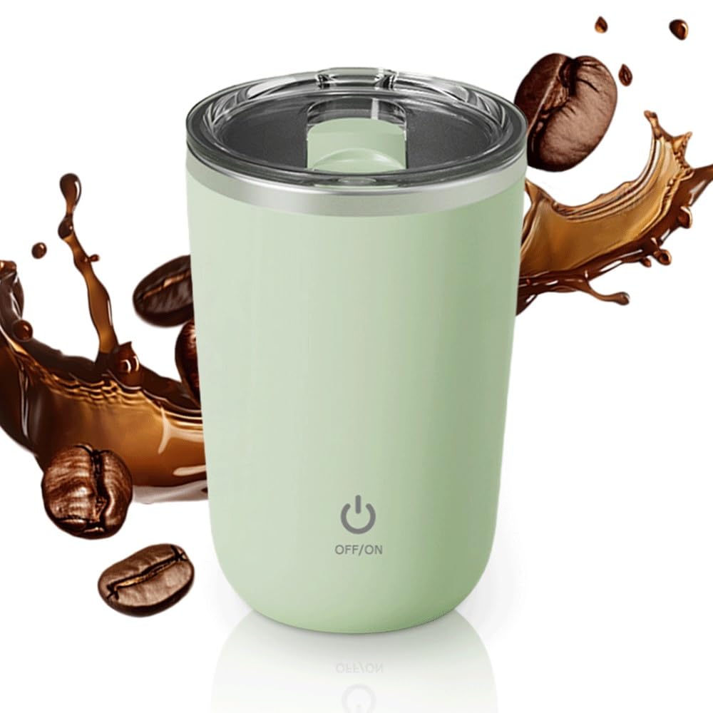2025 Upgraded Self Stirring Coffee Mug - Automatic Magnetic Stirring Stainless Steel Travel Cup for Home, Office & Winter Use - Rechargeable Self Mixing Coffee Mug (Green) - Perfect for Hot Drinks on the Go