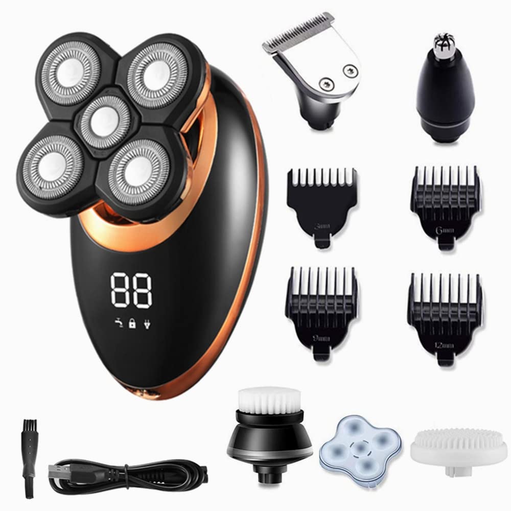 Premium 5-Blade Electric Razor for Men - Rechargeable Rotary Beard Trimmer with Wet/Dry Dual Use | Smooth Shaving Machine for Face, Head & Body | Perfect for Travel, Gym & Daily Grooming