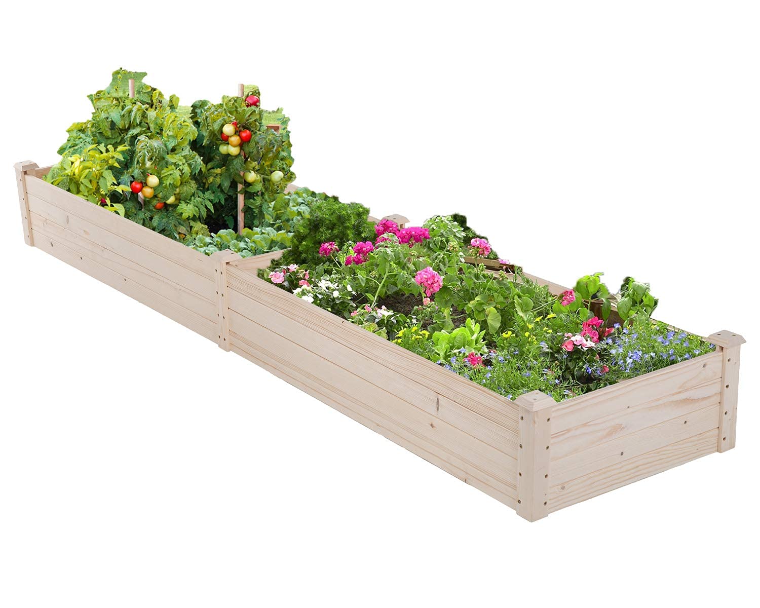 96x24.5x10 Inch Elevated Wooden Raised Garden Bed - Outdoor Planter Box Kit for Vegetables, Flowers & Seeds - Perfect for Patio, Lawn, Backyard & Square Gardens - Natural Wood Finish