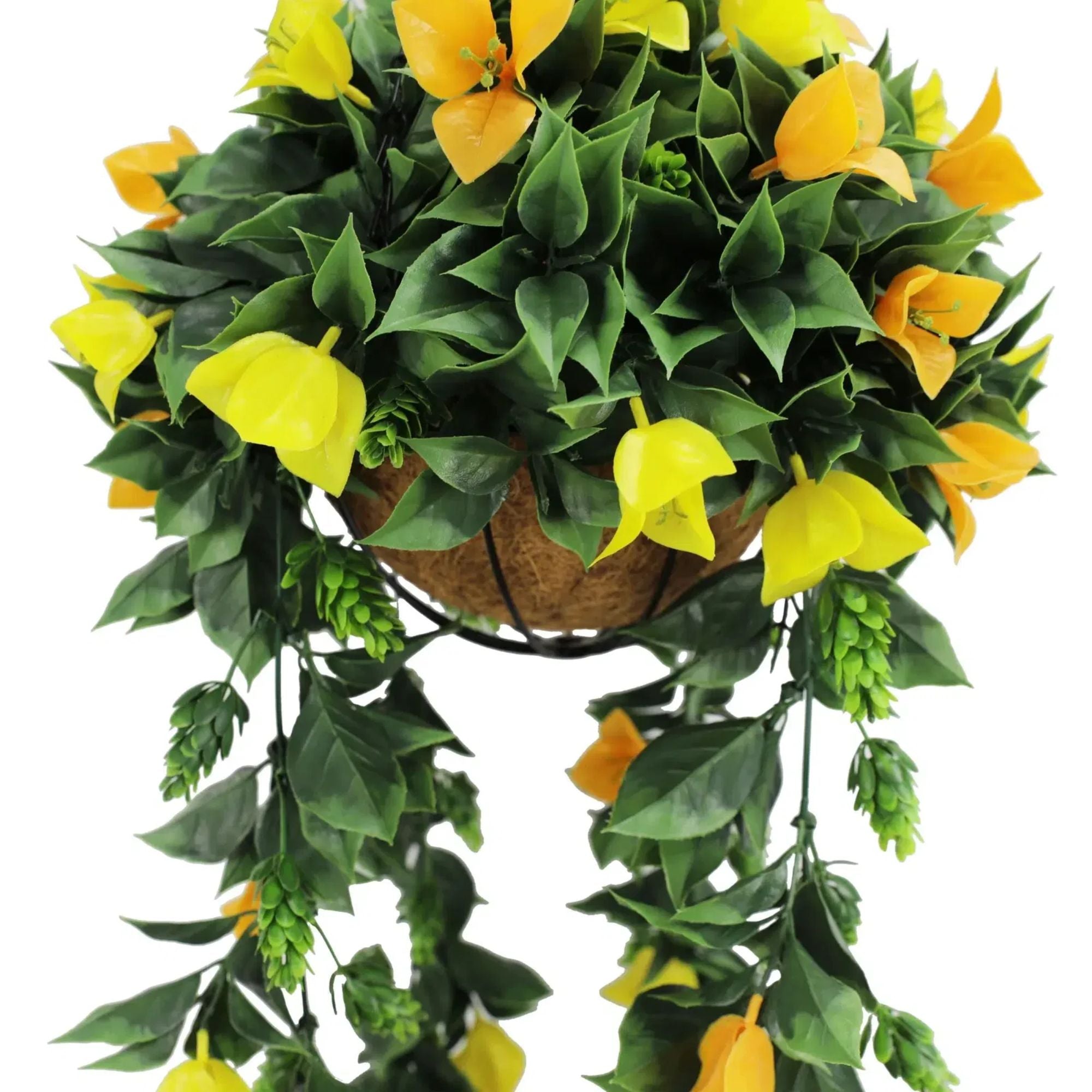UV Resistant Artificial Hanging Bougainvillea Flowers - 30cm x 80cm Orange & Yellow Fake Plants for Outdoor Patio, Balcony, and Garden Decor