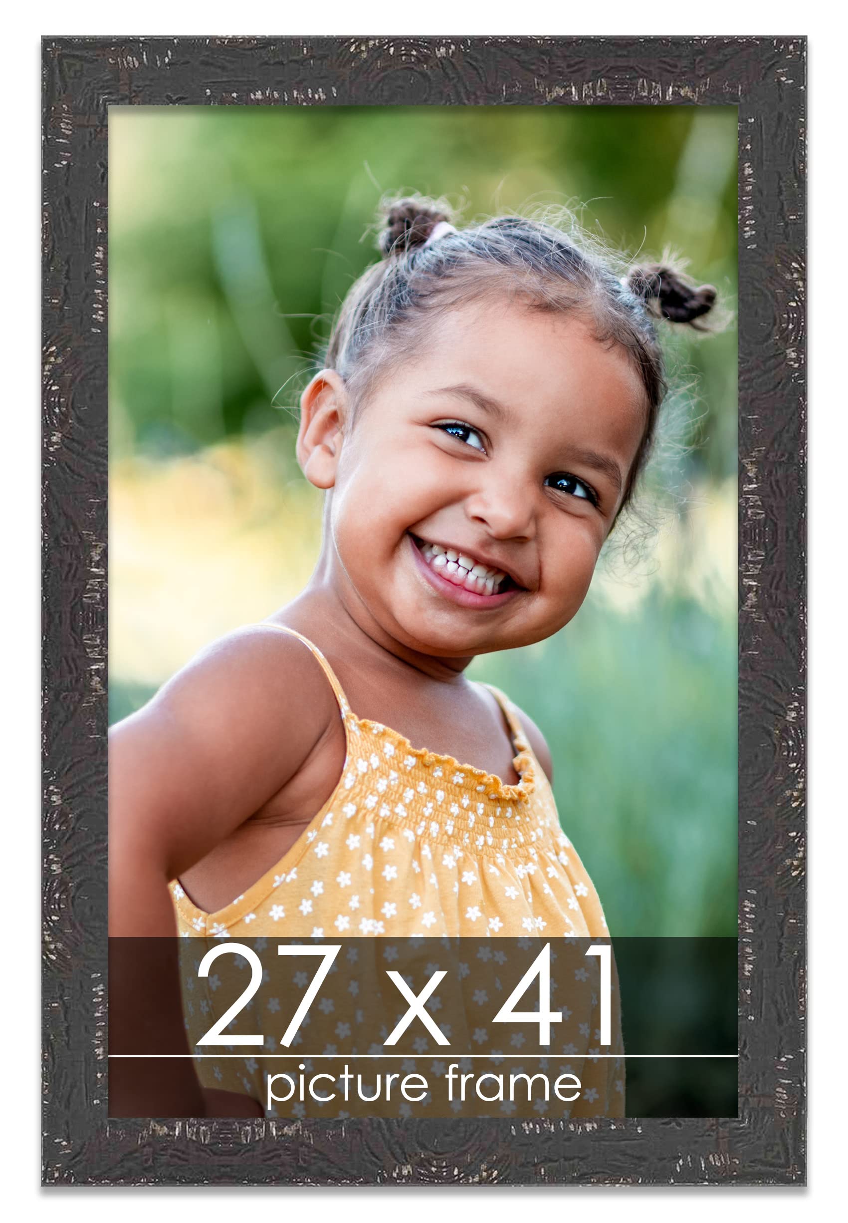 27x41 Rustic Black Farmhouse Picture Frame - Solid Wood Photo Frame with UV Acrylic, Foam Backing & Hanging Hardware - Perfect for Wall Art, Posters, Family Photos & Home Decor (27