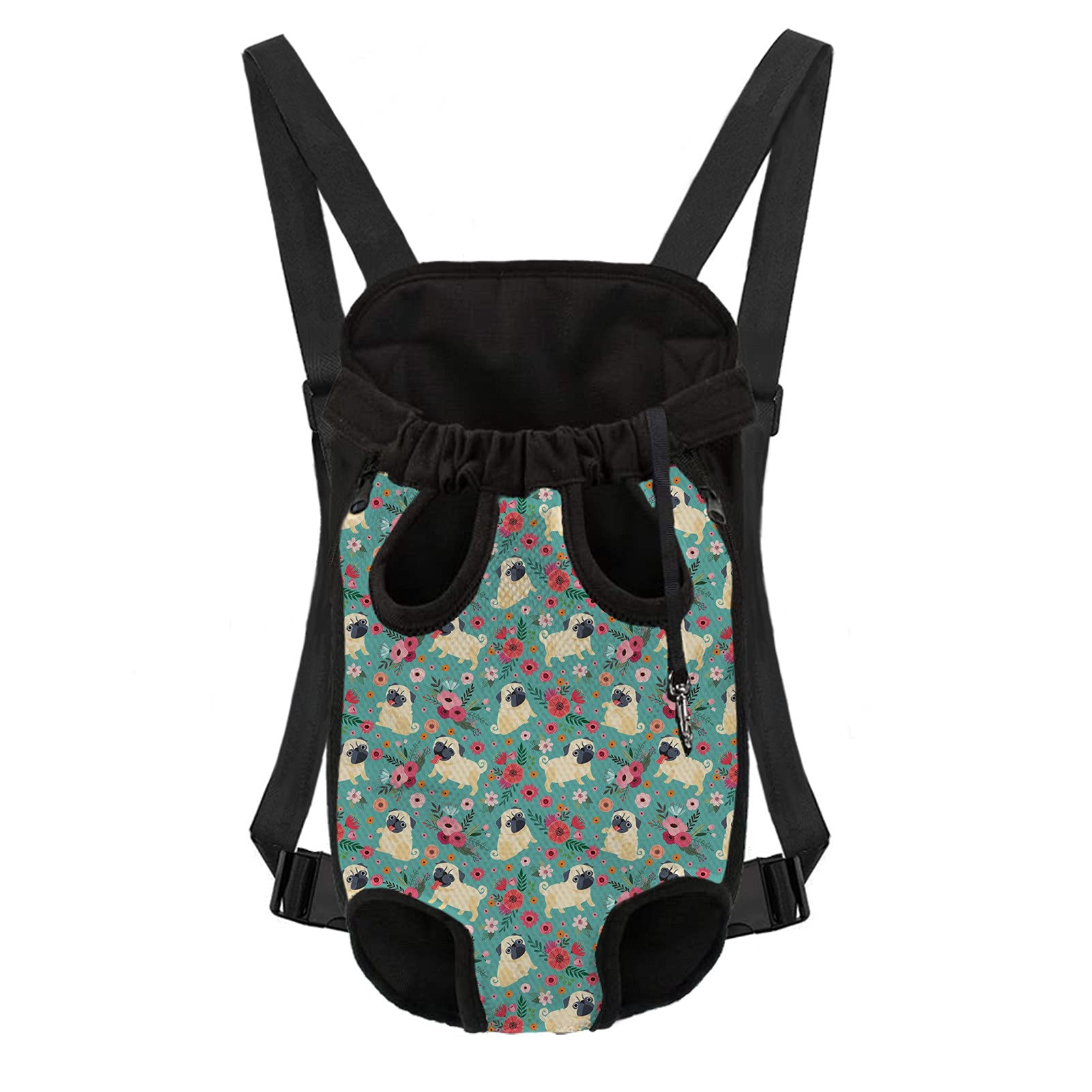 Snilety Adjustable Puppy Cat Chest Carrier - Dog Sling Travel Bag with Legs-Out Design, Medium Size Pet Rucksack (Cute Yellow Pug Pattern) - Perfect for Hiking, Travel & Outdoor Adventures
