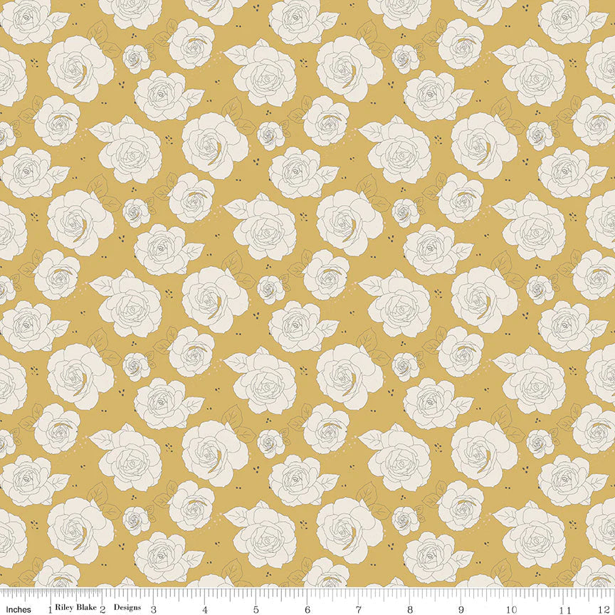 Riley Blake Designs C12754 Floral Honey Fabric - Premium Cotton Quilting Material for DIY Crafts, Home Decor & Sewing Projects