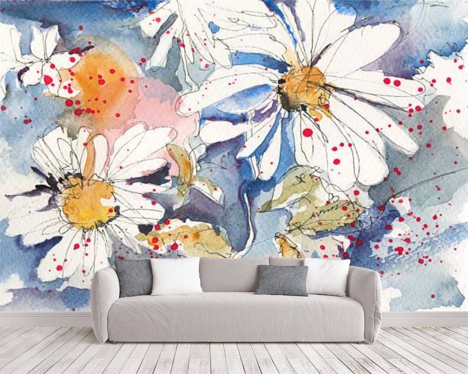 Peel and Stick Wallpaper - Summer Wildflower Daisy Wall Mural for Bedroom Decor | Self-Adhesive Contact Paper Wall Decals | 105