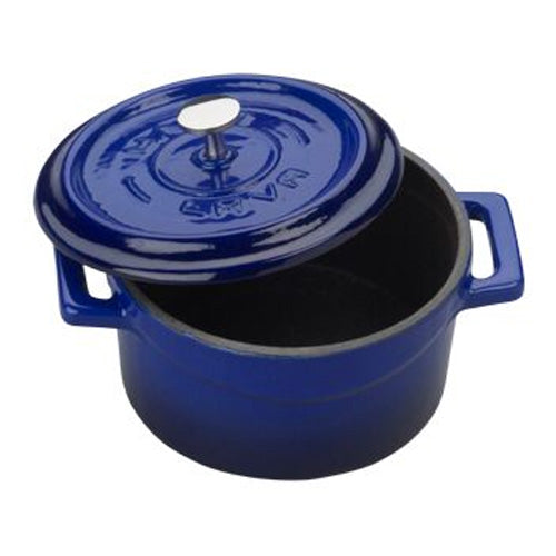 Arcata 081860 Mini Round Cast Iron Casserole Dish with Lid - 11.75 oz Blue Enameled Dutch Oven for Baking, Roasting & Serving | Perfect for Soups, Stews, Side Dishes & Individual Desserts