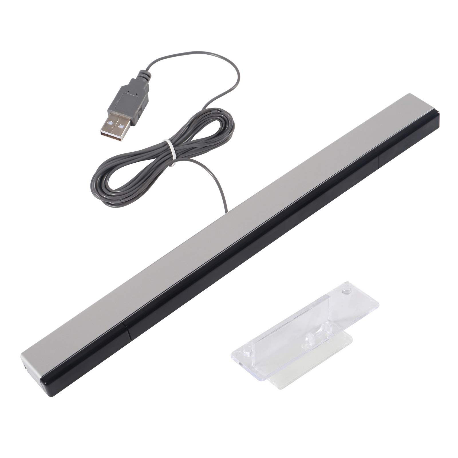 Aokin USB Sensor Bar for Wii & Wii U - Replacement Wired Infrared Ray Sensor with Clear Stand (Silver/Black) | Perfect for Gaming, Motion Control & Home Entertainment Systems
