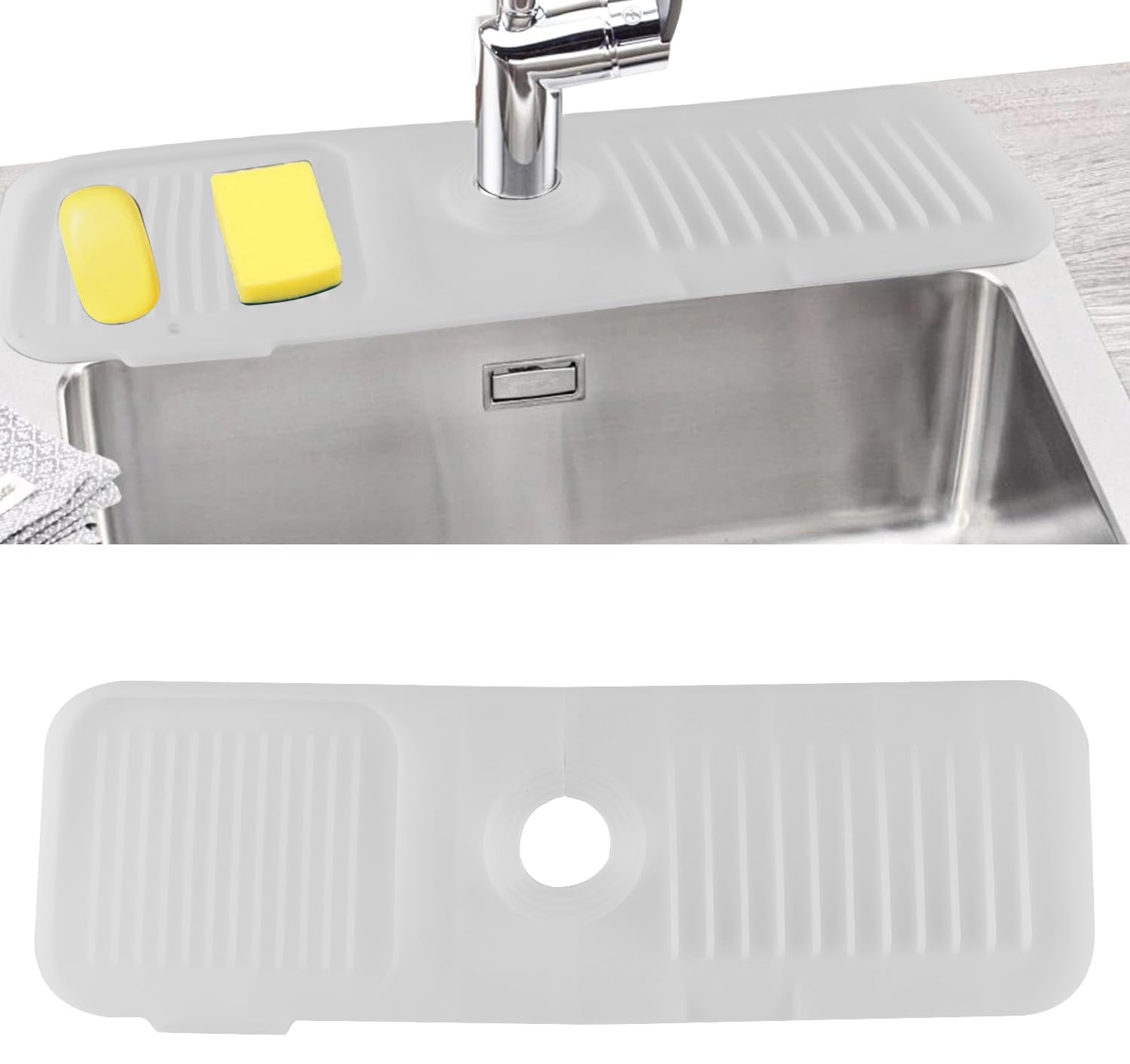 Silicone Sink Splash Guard - Non-Slip Faucet Mat & Sponge Holder for Kitchen & Bathroom Sinks | Water Absorbent, Durable & Transparent | Perfect for Washing Dishes, Brushing Teeth & Keeping Countertops Dry