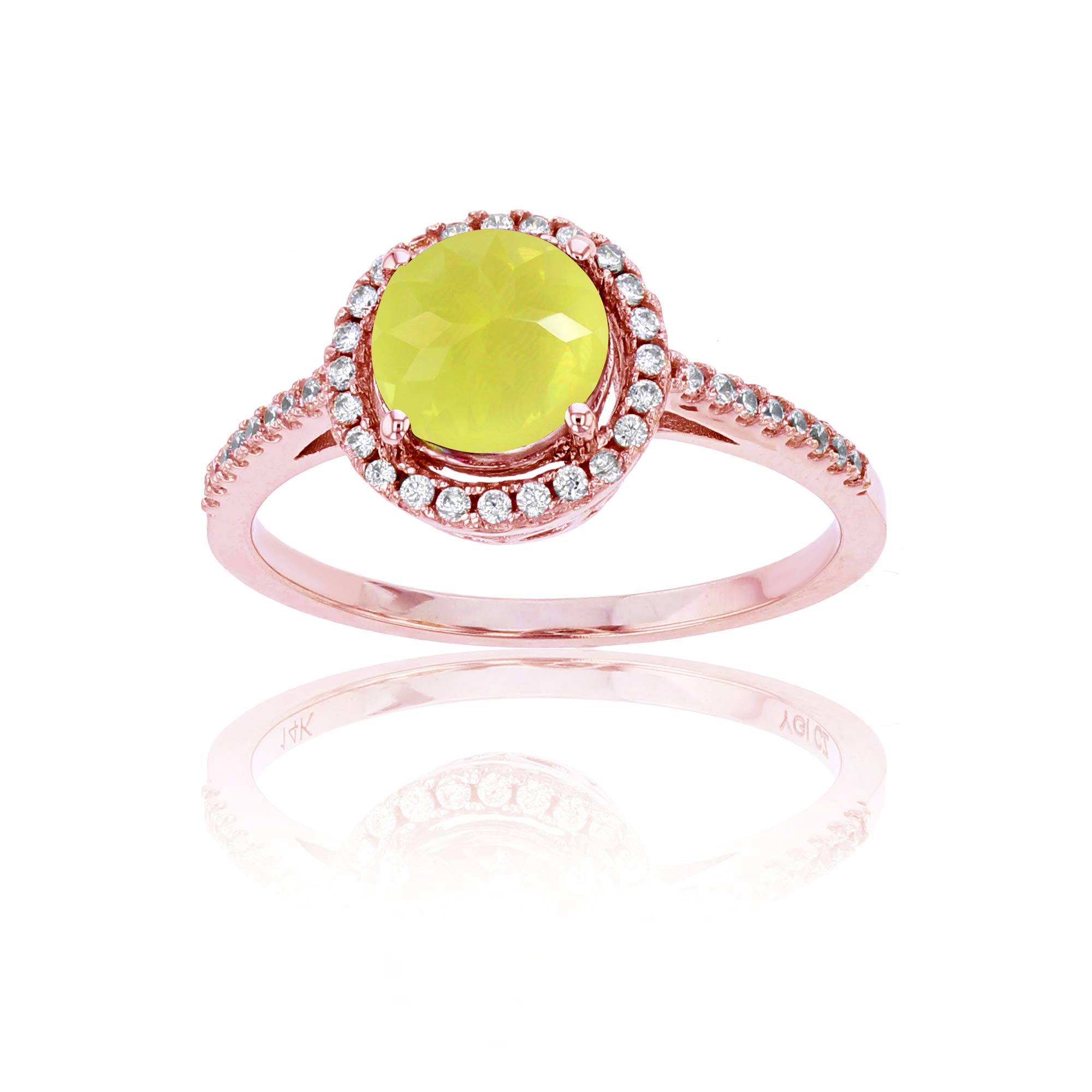 1mm White Sapphire & 7mm Lemon Quartz Sterling Silver Halo Ring for Women - Elegant Rose Gold Plated Wedding, Engagement & Anniversary Jewelry Gift