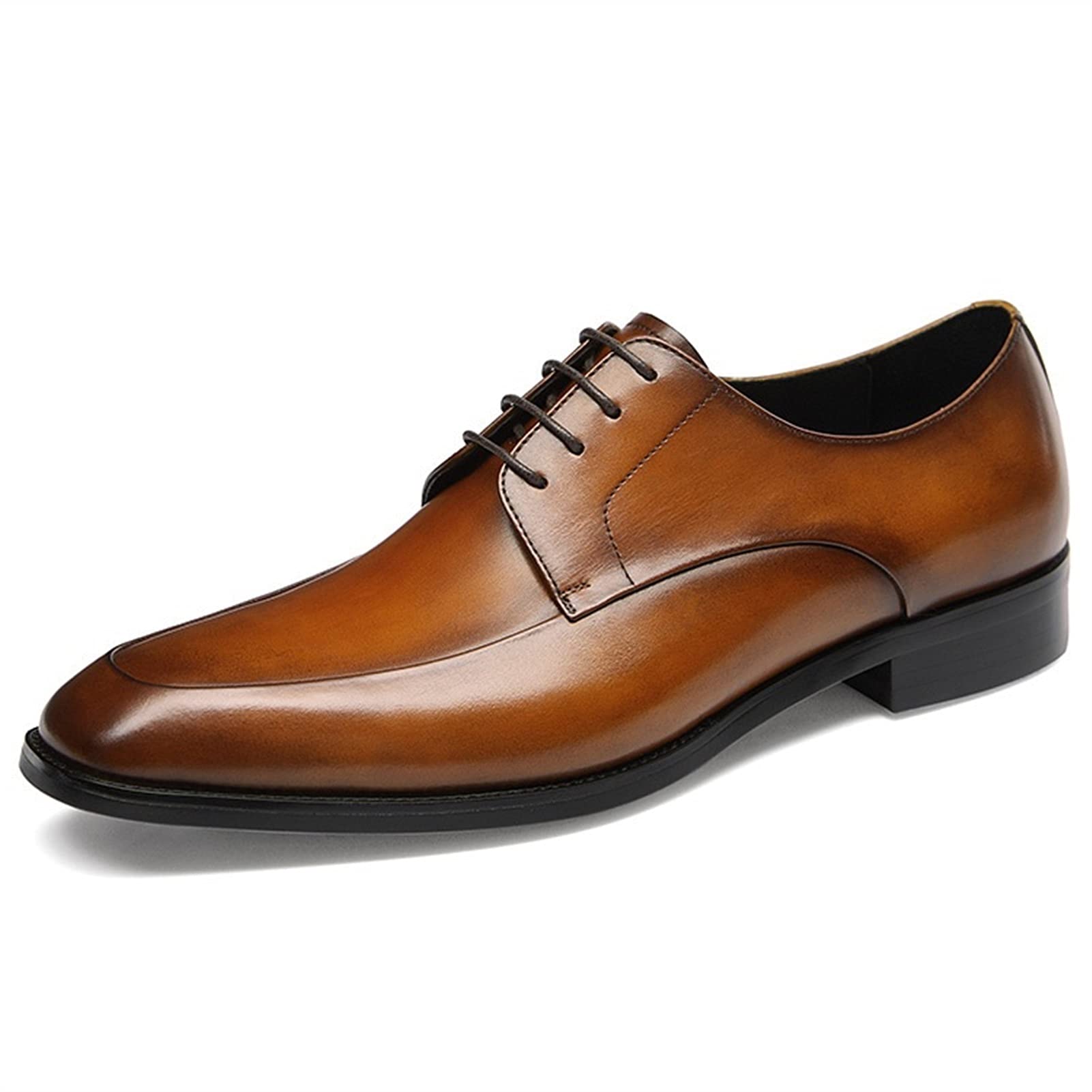 Premium Men's Oxford Dress Shoes - Lace-Up Square Apron Burnish Toe Derby Shoes, Genuine Leather Slip-Resistant Rubber Sole with Block Heel | Formal Business, Wedding & Prom Attire | Comfortable & Stylish for All-Day Wear
