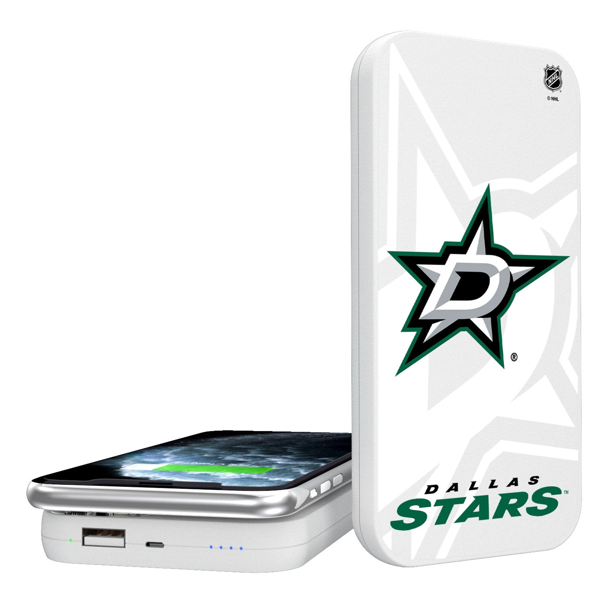 Dallas Stars Monocolor Tilt 5000mAh Portable Wireless Charger - Fast Qi Charging Power Bank for iPhone, Samsung Galaxy - Perfect for Travel, Office & Home Use