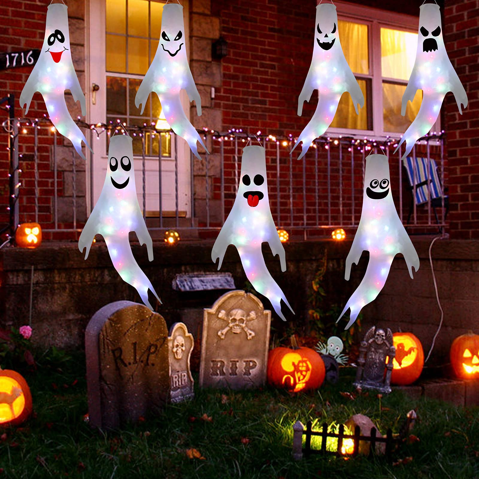 Blasgw Halloween Outdoor Decorations - LED String Lights with Ghost & Devil Pendants for Spooky Party, Yard, Porch Decor | Waterproof & Energy-Efficient Halloween Lighting for Home, Garden, and Halloween Night Events