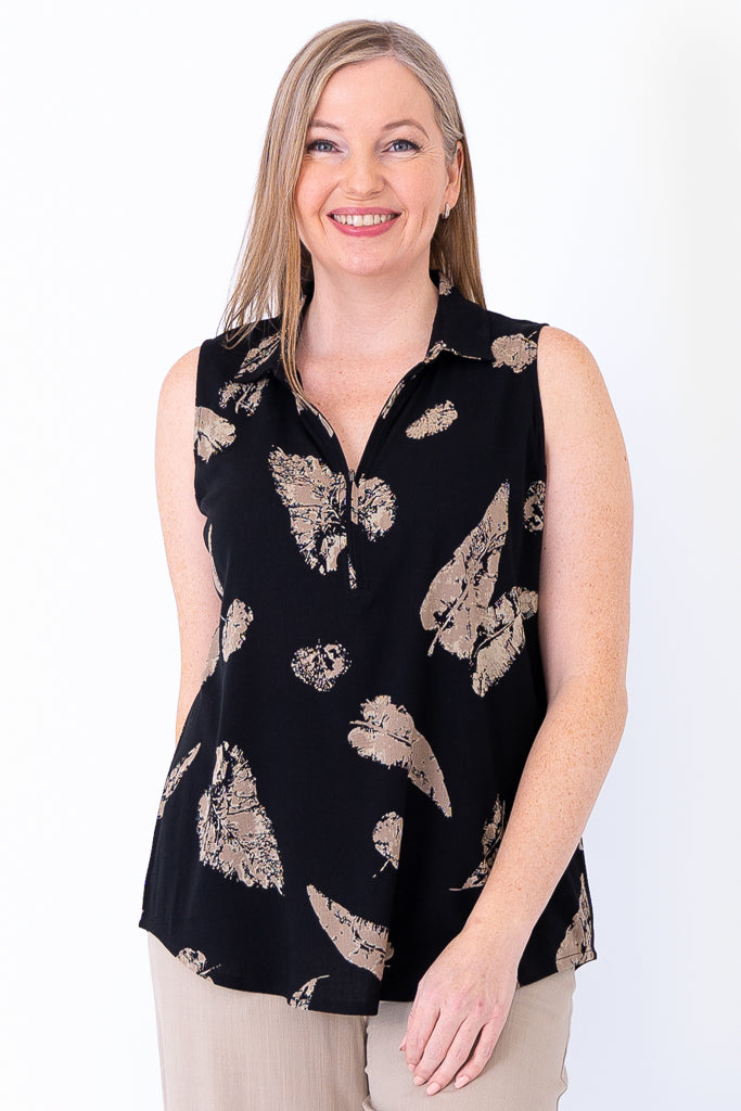 Breathable Hula Tank Top - Shadow Leaf Print, Soft Linen Bamboo Blend for Women - Perfect for Yoga, Beach & Summer Outfits