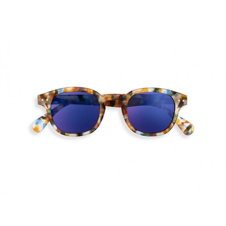 #C Polarized Sunglasses for Men & Women - Blue Tortoise Frame with Mirror Lens - UV400 Protection - Fashionable & Durable for Driving, Beach, Outdoor Activities