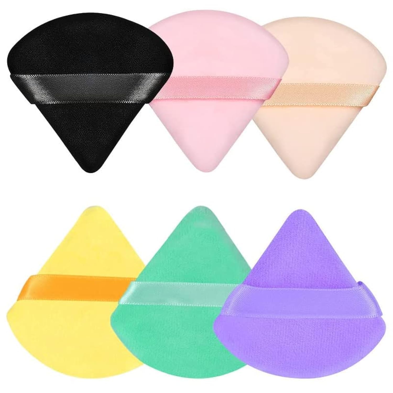 SUNISA 6-Piece Soft Triangle Powder Puff Set for Loose Powder & Foundation - Multicolor Makeup Sponges & Beauty Blenders | Perfect for Face & Body Cosmetics, Travel & Professional Makeup Application
