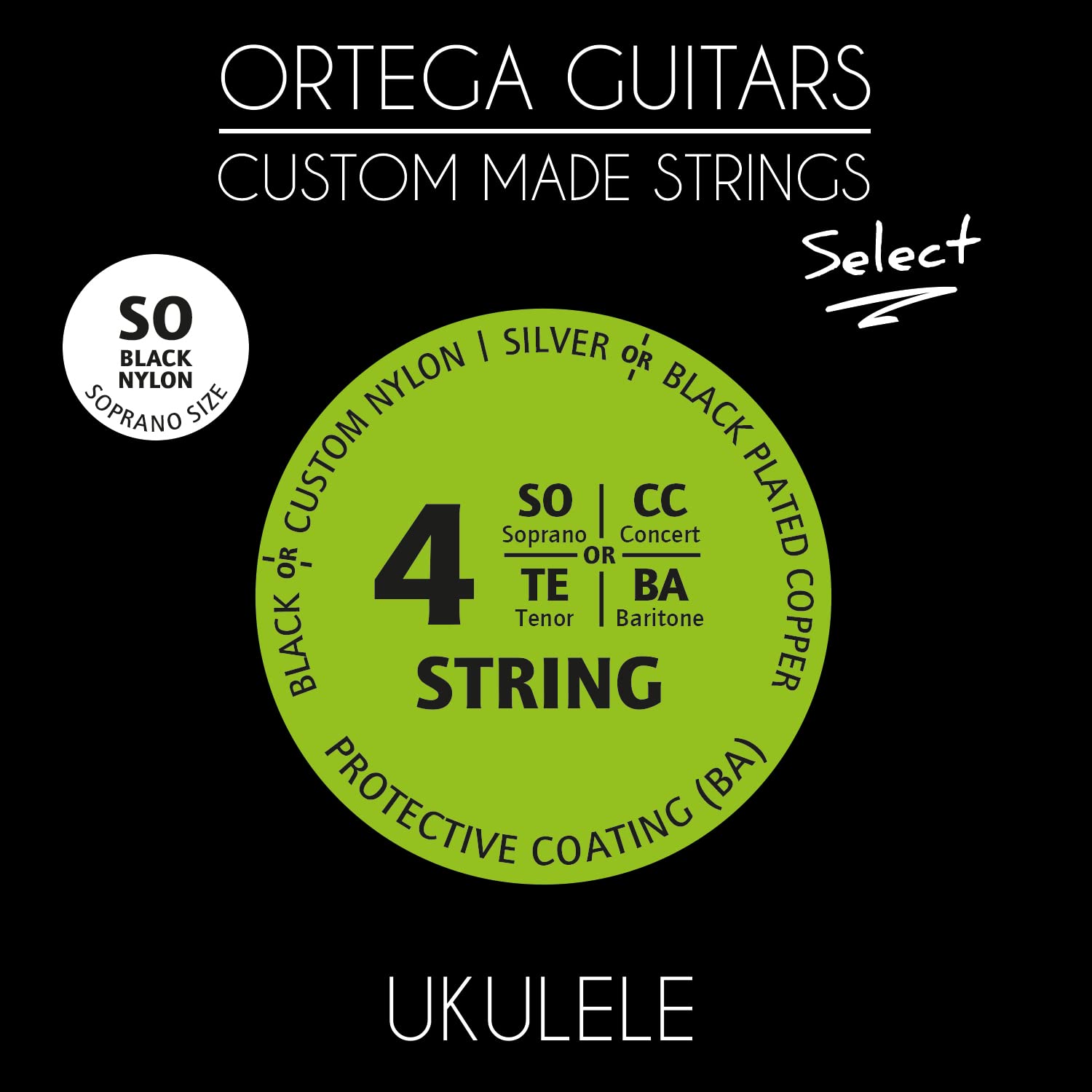 Ortega Guitars 4-String Acoustic Guitar Strings Set - High-Quality Nylon Strings for Classical & Flamenco Guitars - Perfect for Beginners & Professionals